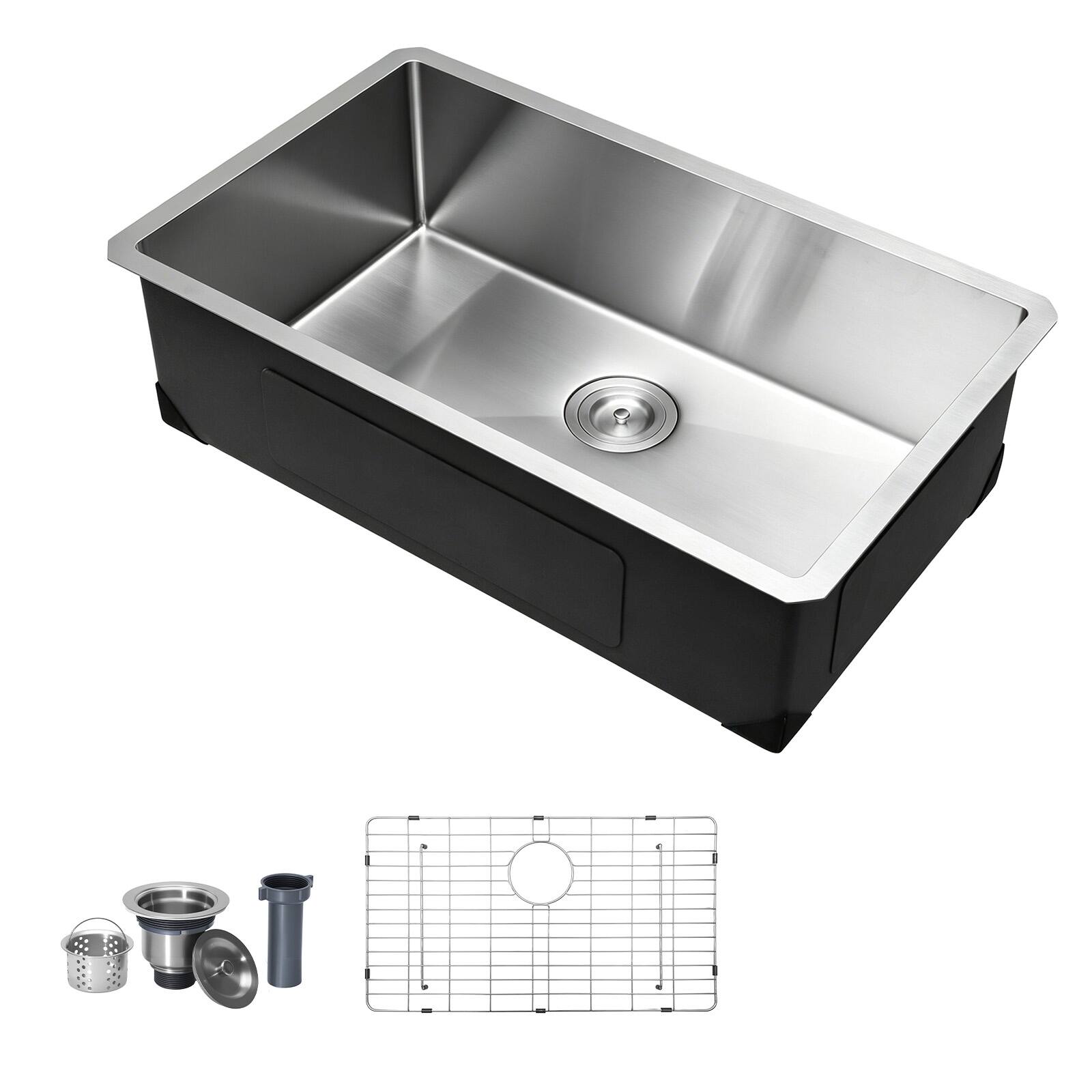 VEVOR - 30-inch Kitchen Undermount Single Bowl Sinks, Stainless Steel Drop-In Farmhouse Basin with Accessories - Silver