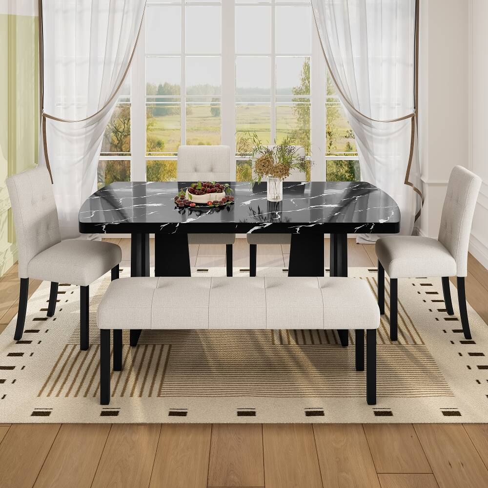 Alt View 6. Ropilly - Ropilly Tufted Dining Bench, Farmhouse Upholstered Entryway Bench with Black Rubber Wood Legs, Forty Seven Inch, Beige - Beige.