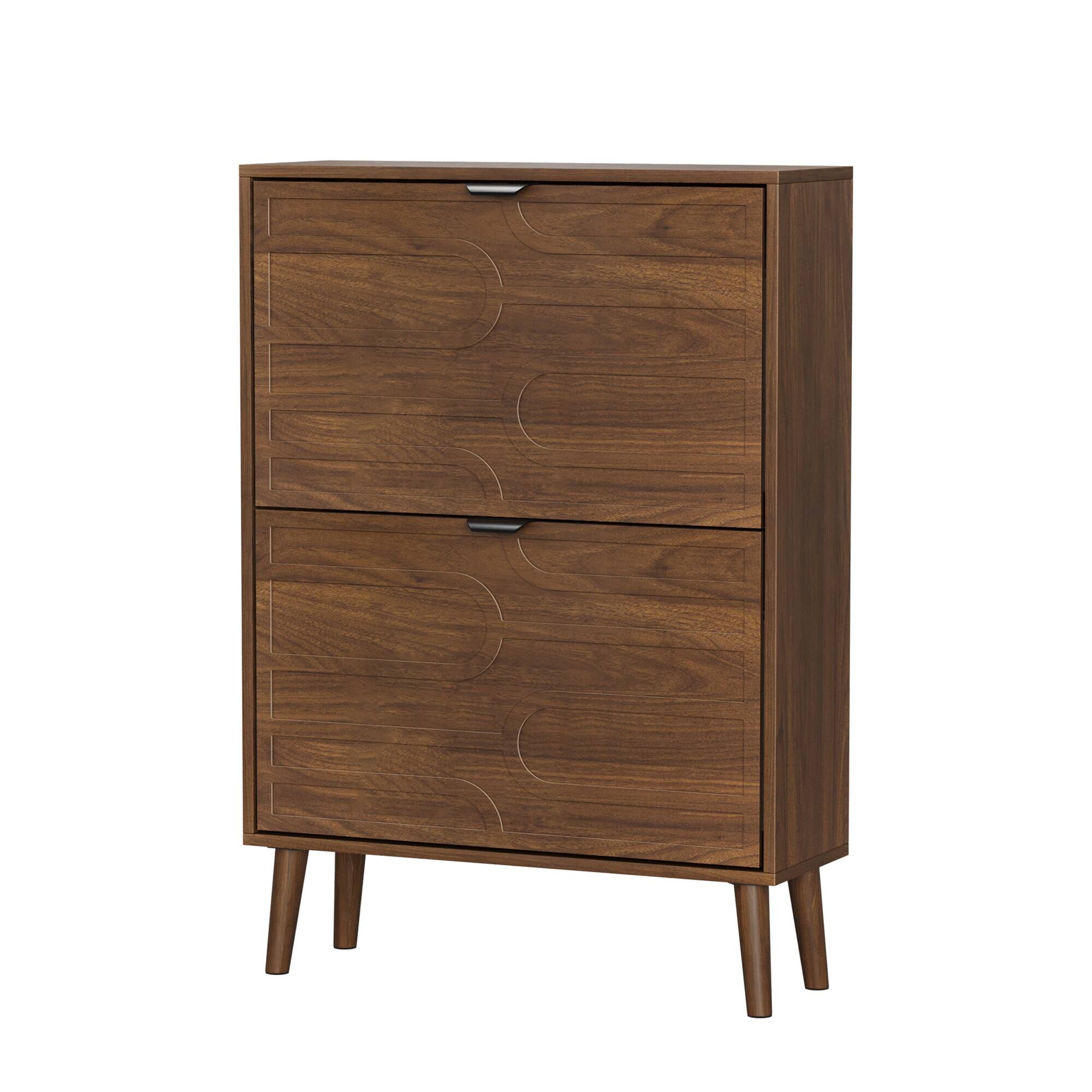 Alt View 4. Z-Edge - Shoe Cabinet Storage, Modern Freestanding Organizer with 2 Flip Drawers, Narrow Shoe Rack for Entryway, Living Room - Brown.