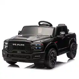 BreeBe - 24V 160W Dodge RAM 2500 Kids Ride-On Truck, 2-Seater, Remote Control, 2WD, Suspension, Music, Bluetooth, USB, Ages 3-6 - Black