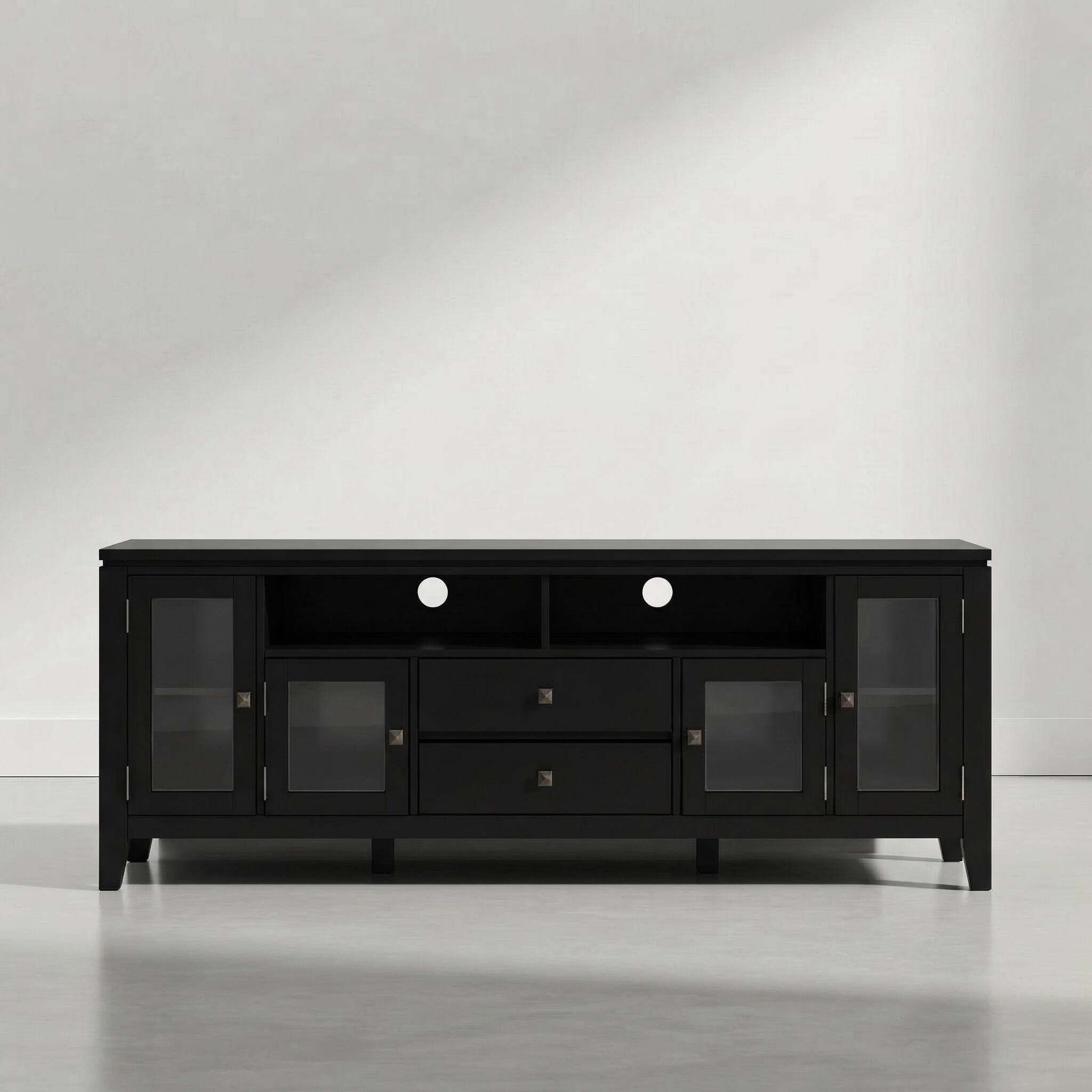 Back. Simpli Home - Cosmopolitan 72 inch Wide Solid Wood TV Stand, Deep Black - Deep Black.