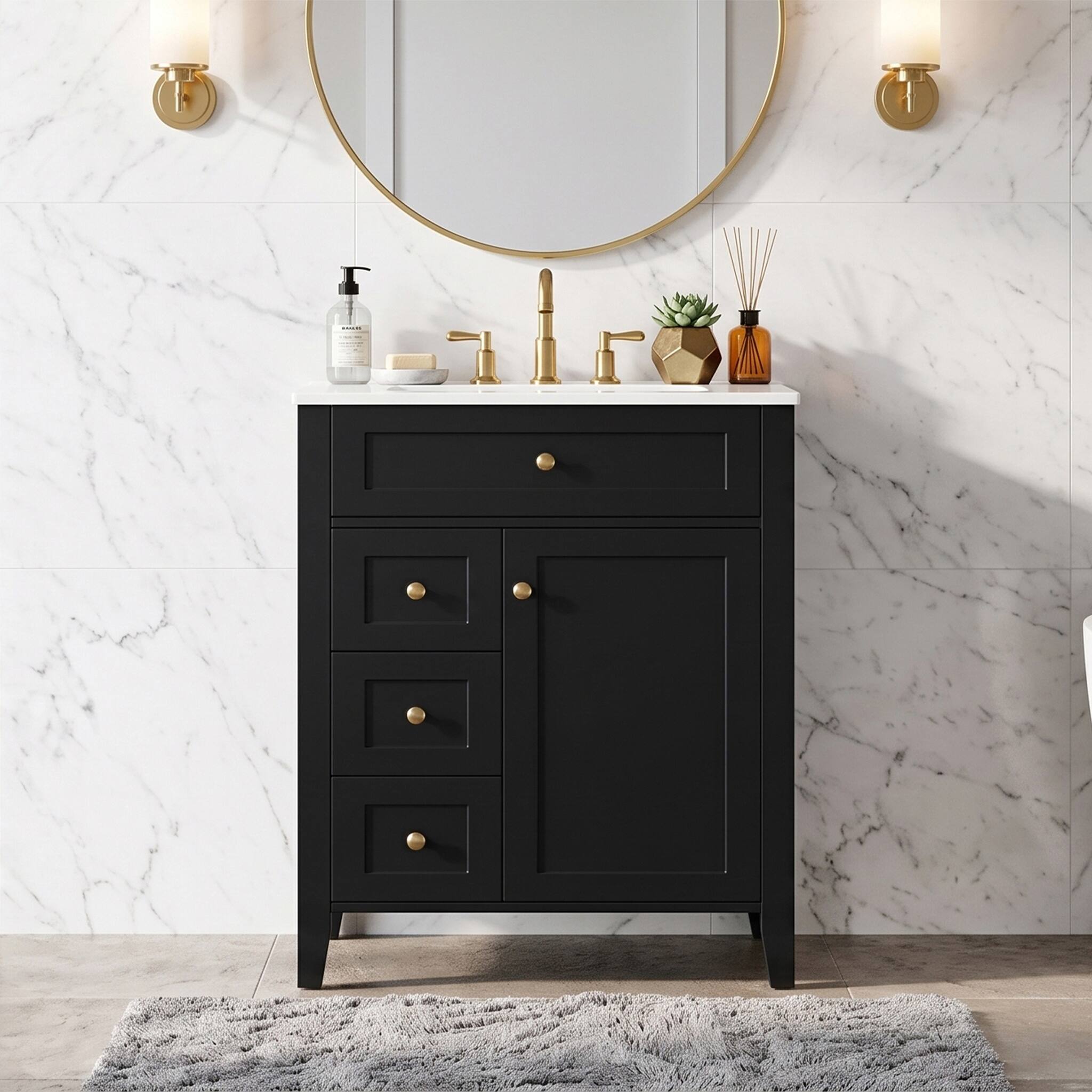 Angle. JUJABU - Black 24" Modern Bathroom Vanity with Ceramic Sink and Soft-Close Door - Black.