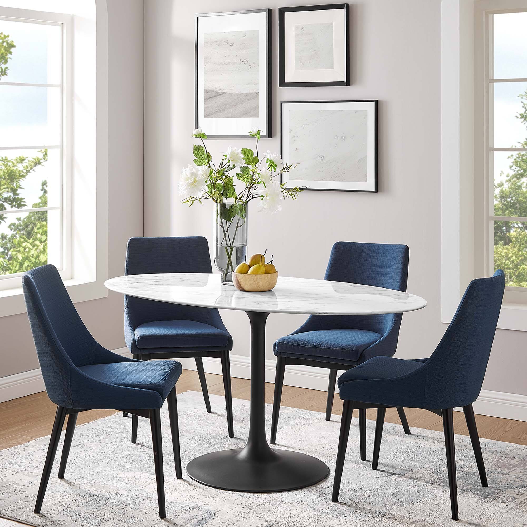 Alt View 2. Modway - Lippa 60" Oval Faux Marble Dining Table by Modway - Black White.