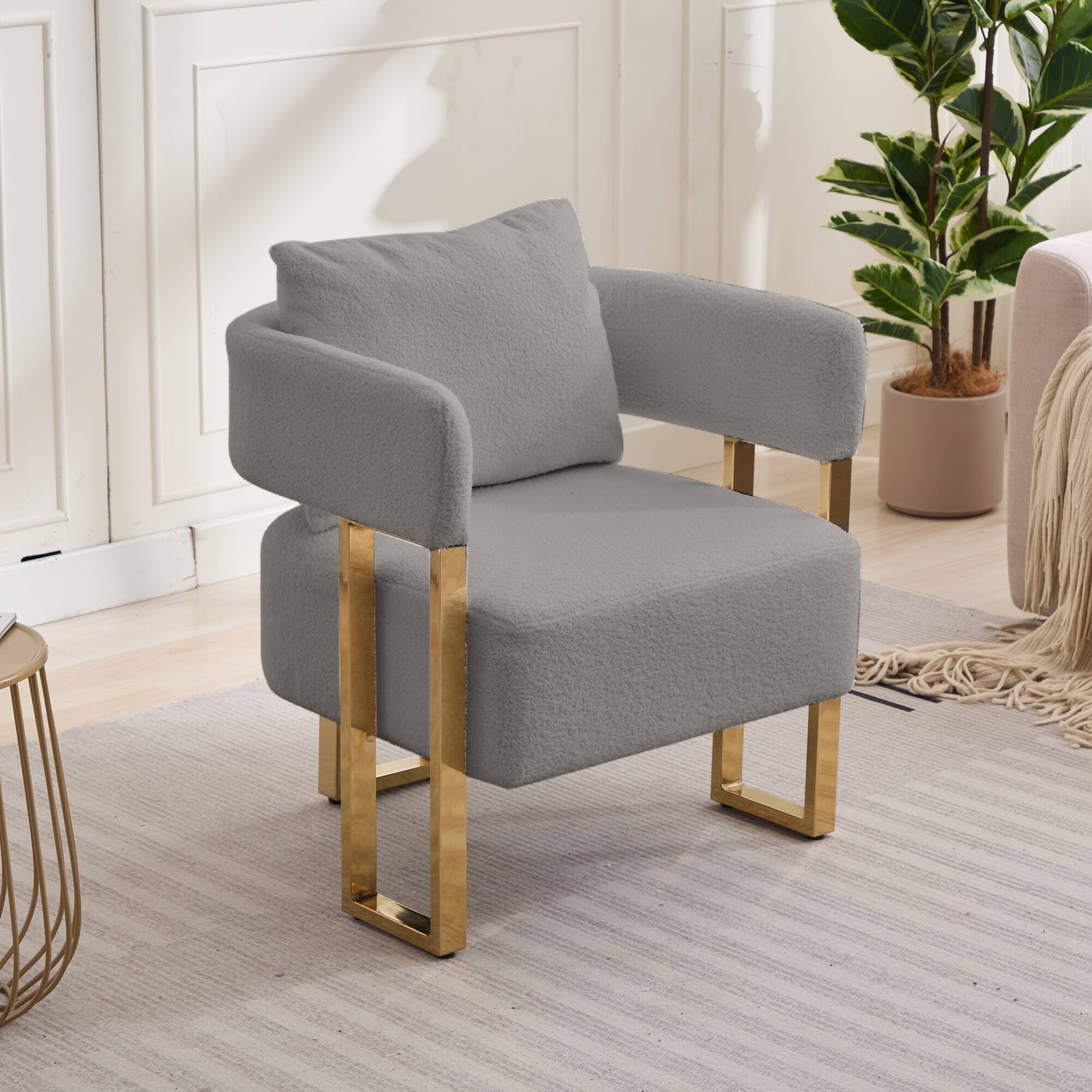 Angle. GOODSILO - Modern Decorative Chair Set with Gold Metal Legs and Plush Upholstery for Living Room and Office - Grey.