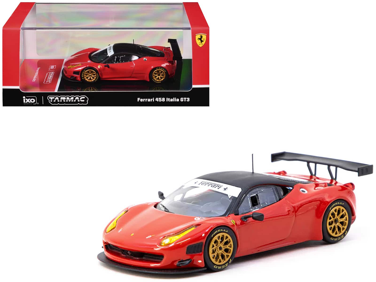 Ferrari 458 Italia GT3 Red with Black Top "Road64" Series 1/64 Diecast Model Car by Tarmac Works - Red and Black