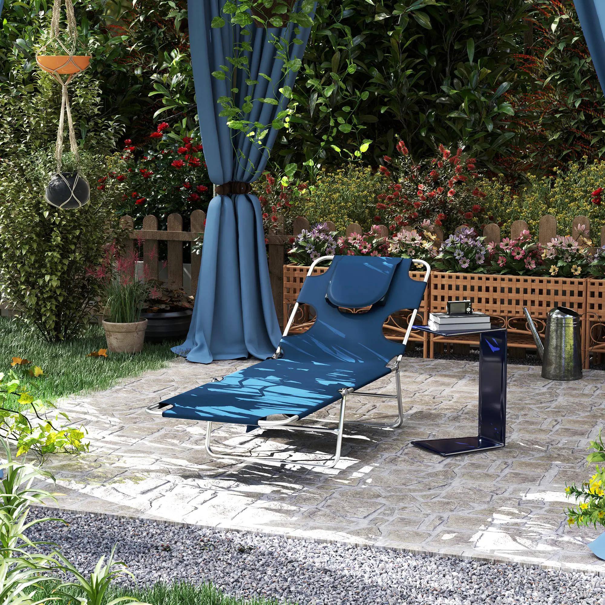 Left. Resenkos - Resenkos Outdoor Versatile Chair With Face Cavity - 5-Level Adjustable Lounge Chair, Blue - Blue.