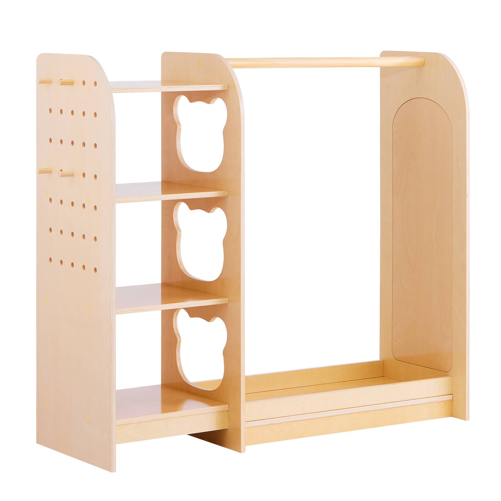 Alt View 5. VEVOR - Kids Dress Up Storage, with Mirror, Wooden Kids Dress Up Rack, Toddler Wardrobe Closet for Little Girls, Storage Armoire - Natural Wood.