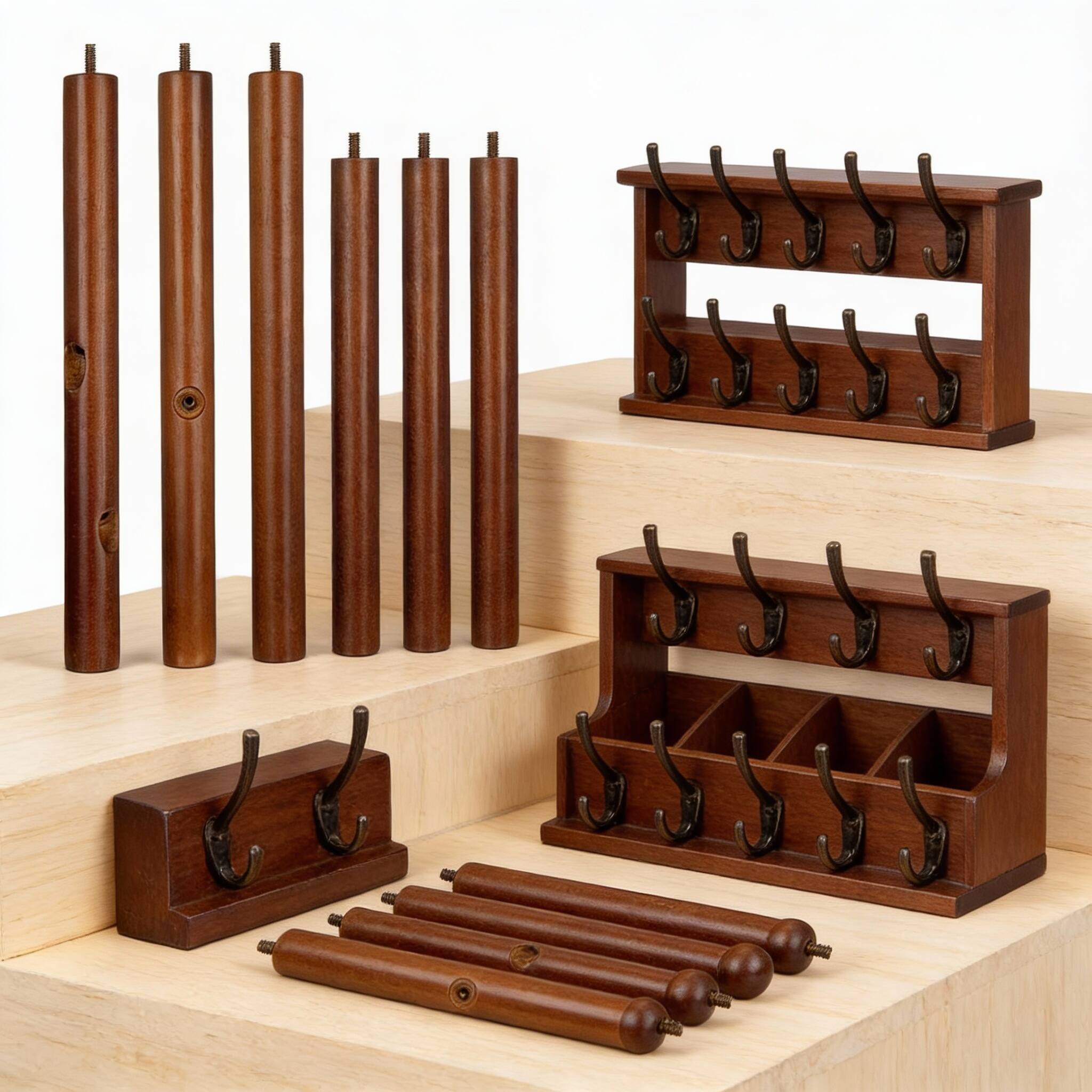 Alt View 3. Frangdom - Brown Solid Wood Adjustable Coat Rack 8 Hooks Tripod Base - Brown 21.75"D x 21.75"W x 69"H.