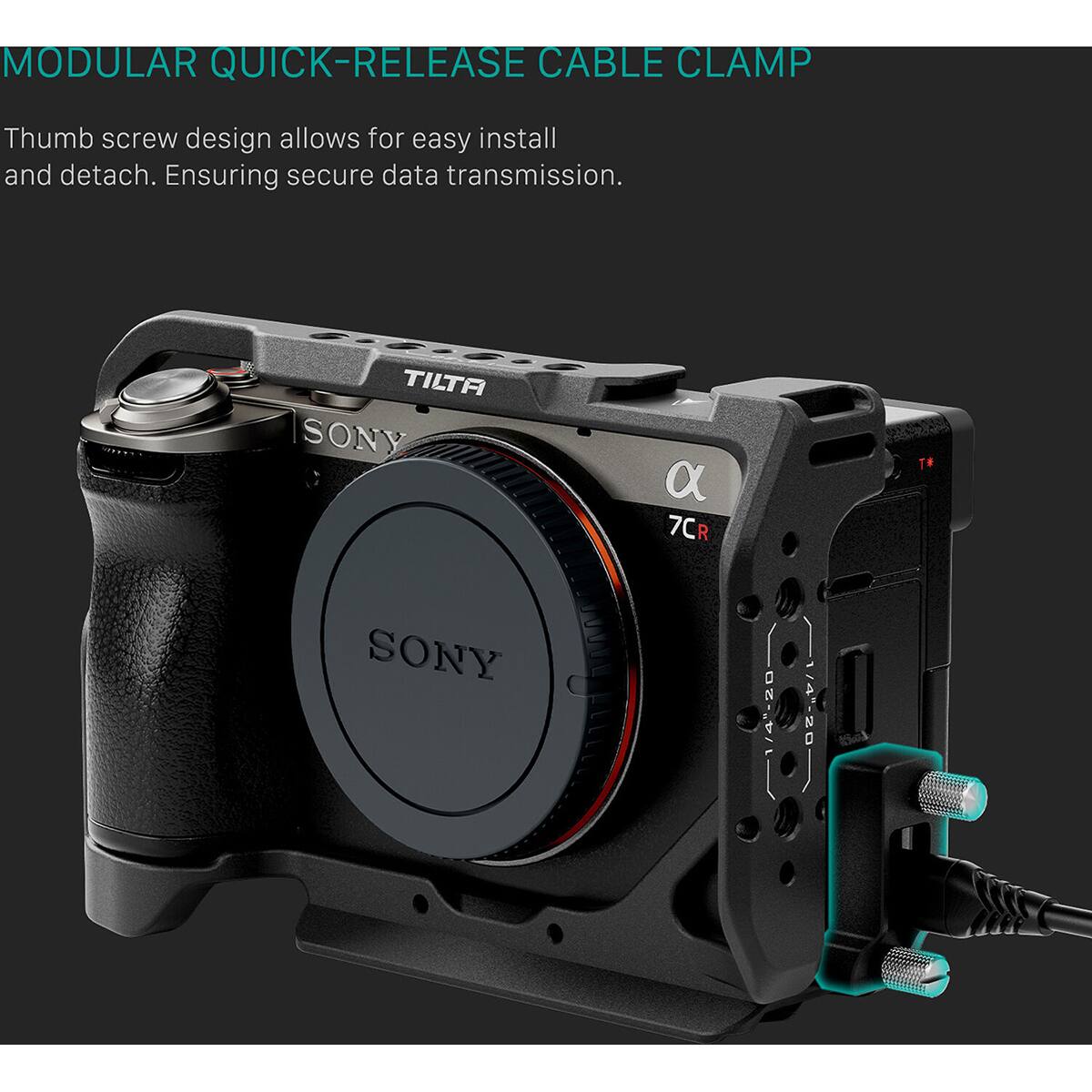 MODULAR QUICK-RELEASE CABLE CLAMP

Thumb screw design allows for easy install and detach. Ensuring secure data transmission.

TILTA SONY α 7CR