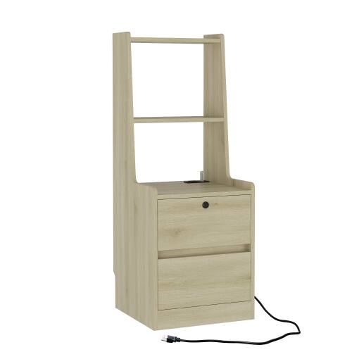 Left. LUCKY ONE - 15.7" Assembled Nightstand with Charging Station Voice Light USB Storage - Wood.