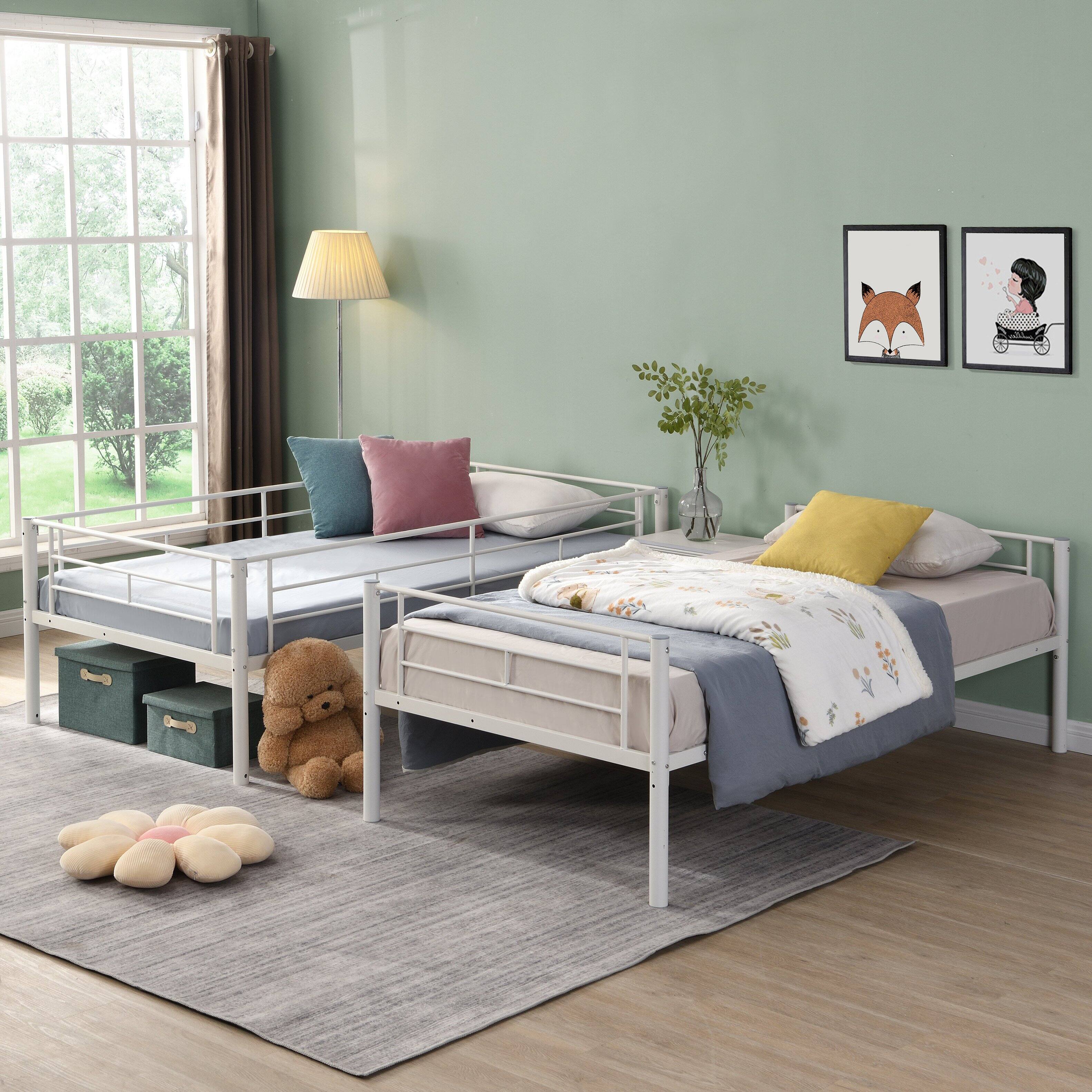 Alt View 4. Boyel Living - White Metal Twin Over Twin Bunk Bed Strong Steel Frame No Box Spring Needed Easy Assembly - White.