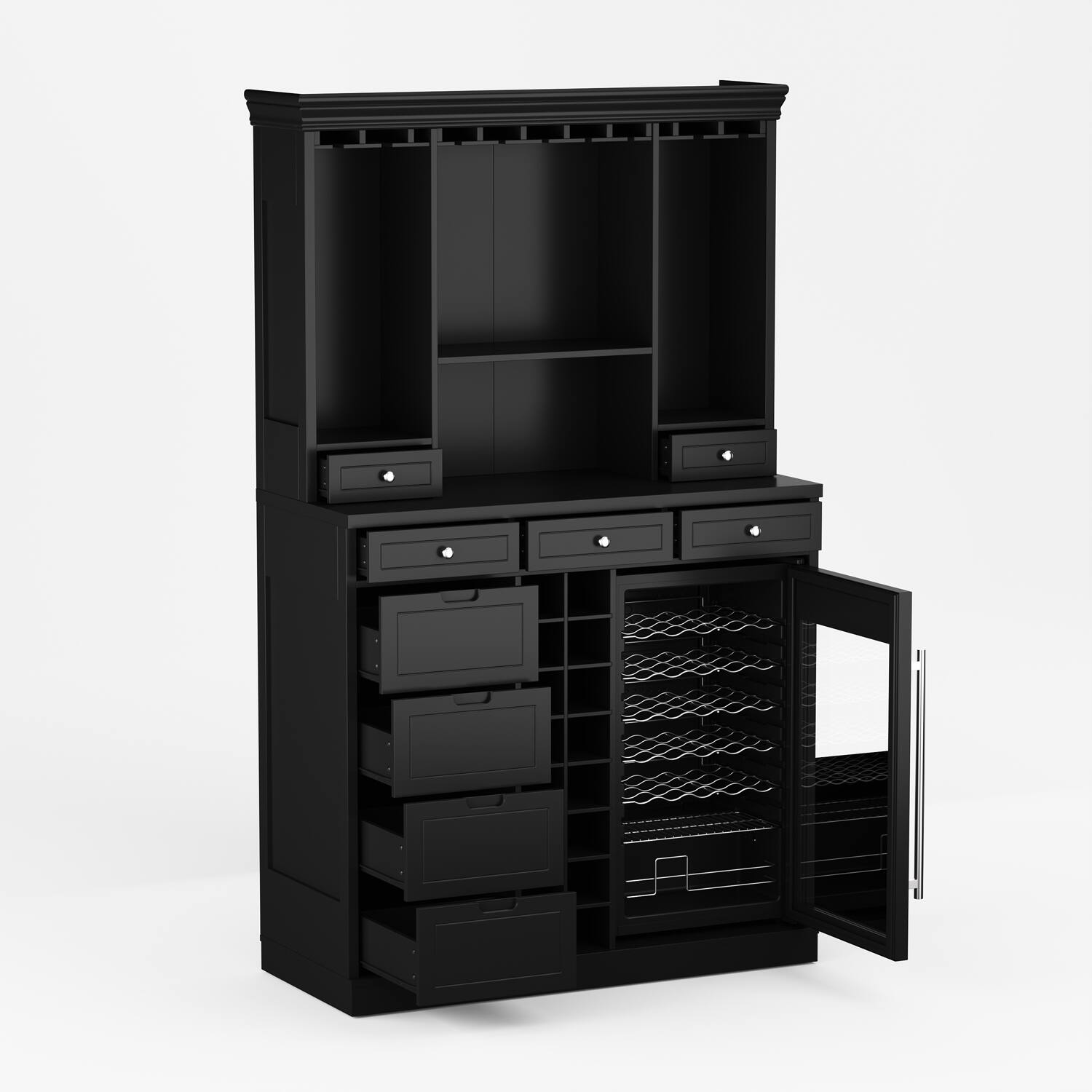 Alt View 8. Famapy - Wine Furniture Cabinet with Built-In Compressor Wine Cooler Refrigerator, 85L Capacity Stores Up to 34 Standard Bottles - Black.