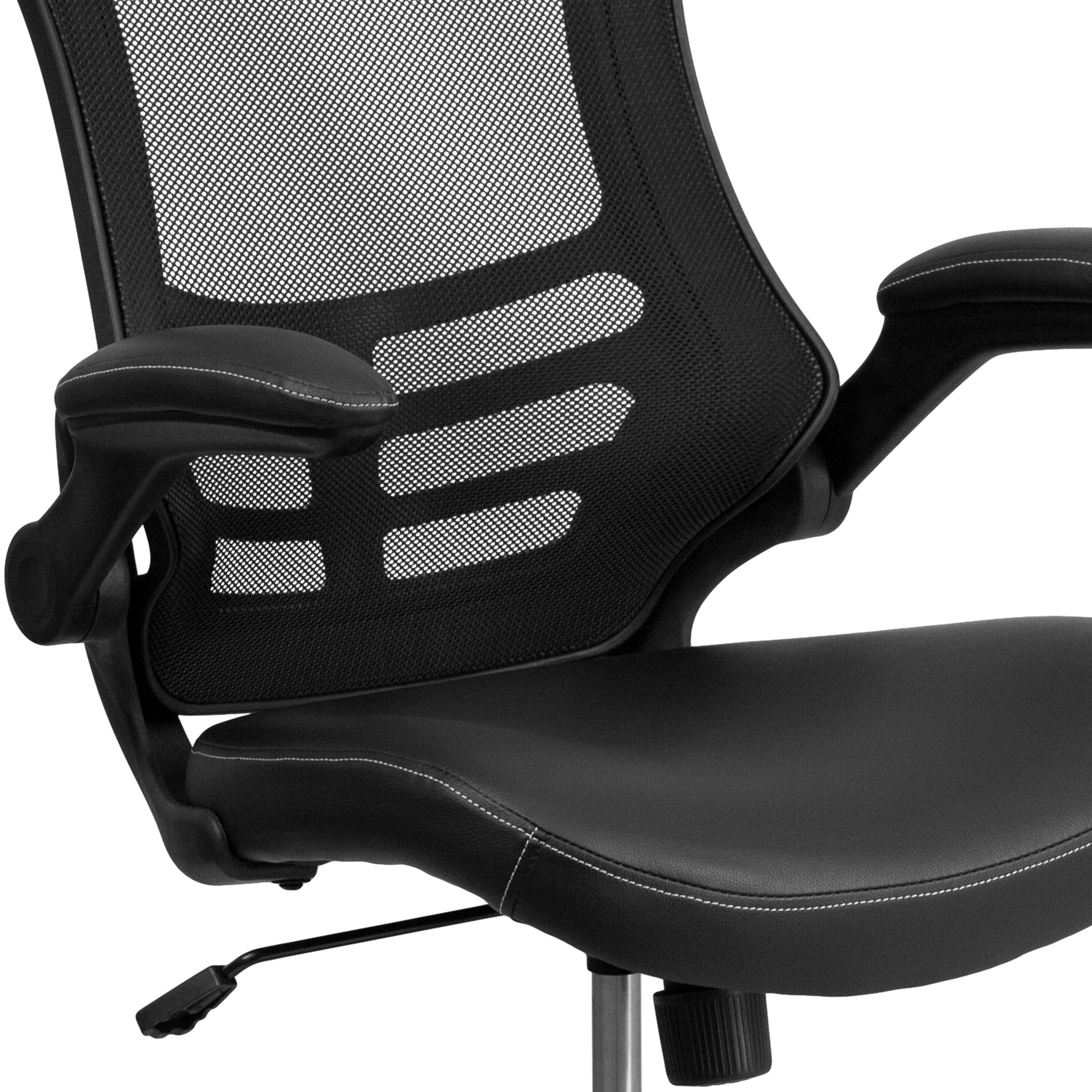 Alt View 9. Emma + Oliver - Mid-Back Mesh Swivel Ergonomic Task Office Chair with Flip-Up Arms - Black Mesh & LeatherSoft/Black Frame.