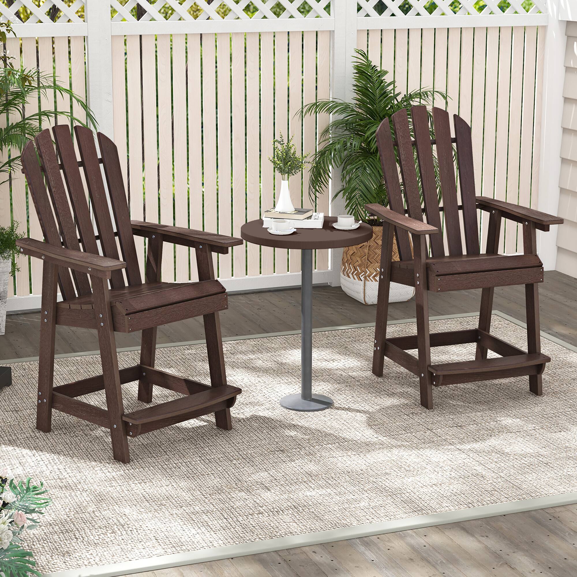 Alt View 1. Gymax - Gymax 4PCS Bar Stool HDPE Chair w/ Armrest Footrest Home Indoor Outdoor Patio Brown - Brown.