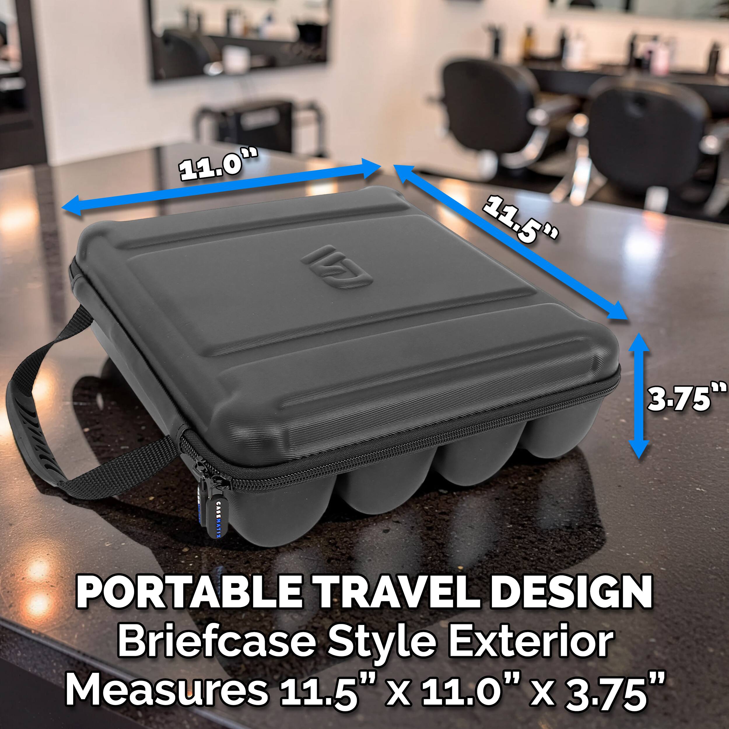 11.0" 11.5" 3.75" : ! PORTABLE TRAVEL DESIGN Briefcase Style Exterior Measures 11.5" X 11.0" X 3.75"