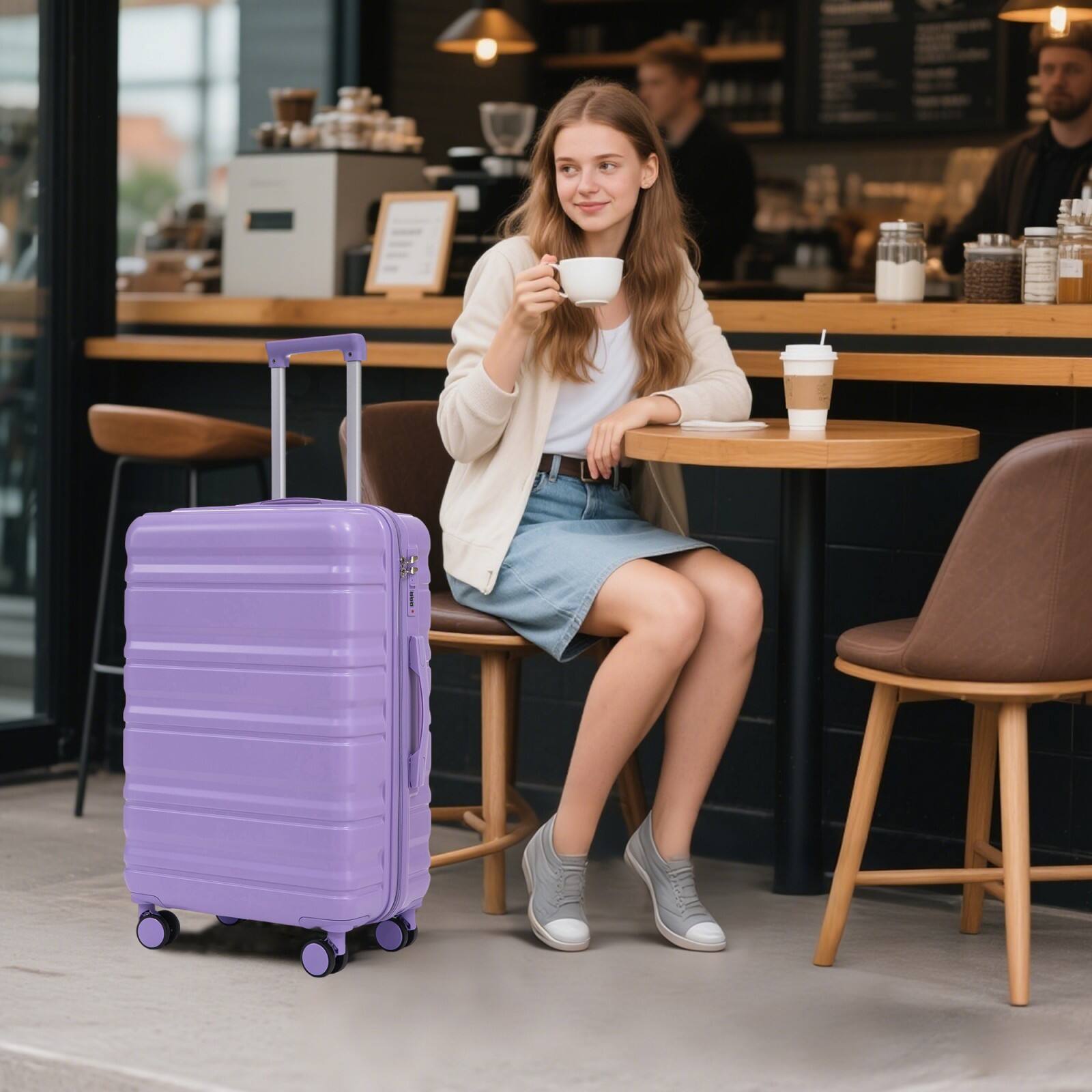 Alt View 1. Ecooso - 20"/24"/28" 3 pcs/set in ABS Spinner Wheel Luggage, Carry on Suitcase, Matching Color, Combination Lock - Blue+Purple.