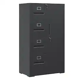 Loheer - Metal Filing Cabinet with Lock 4 Drawer Steel File Locker Black