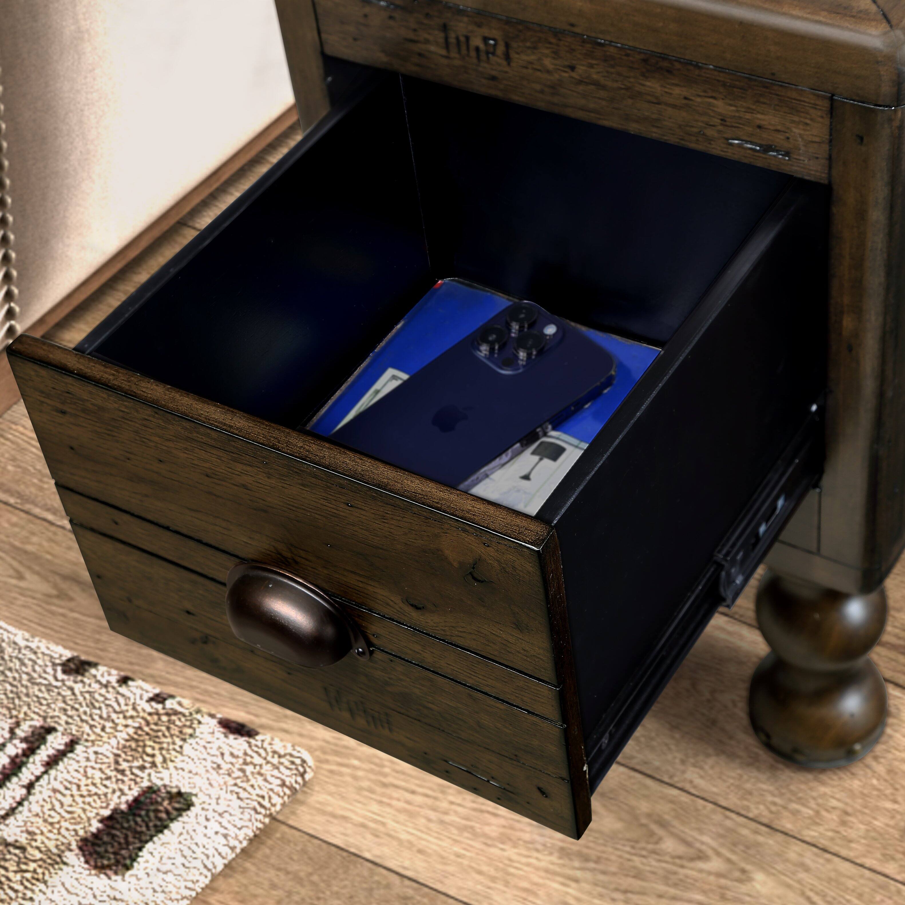 Alt View 9. GOODSILO - Solid Wood Narrow End Table with Drawer, Vintage Nightstand for Small Spaces in Living Room or Bedroom, Easy Assembly - Espresso.