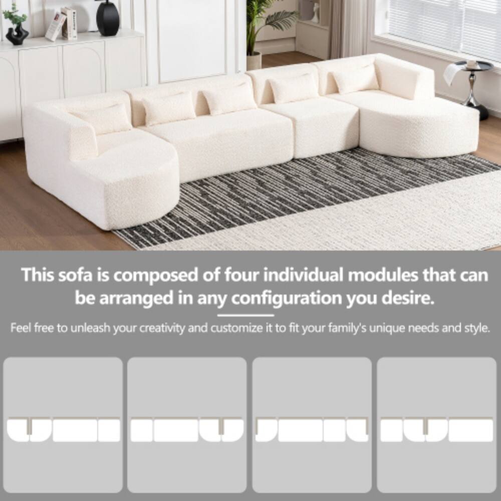 This sofa is composed of four individual modules that can be arranged in any configuration you desire. Feel free to unleash your creativity and customize it to fit your family's unique needs and style.