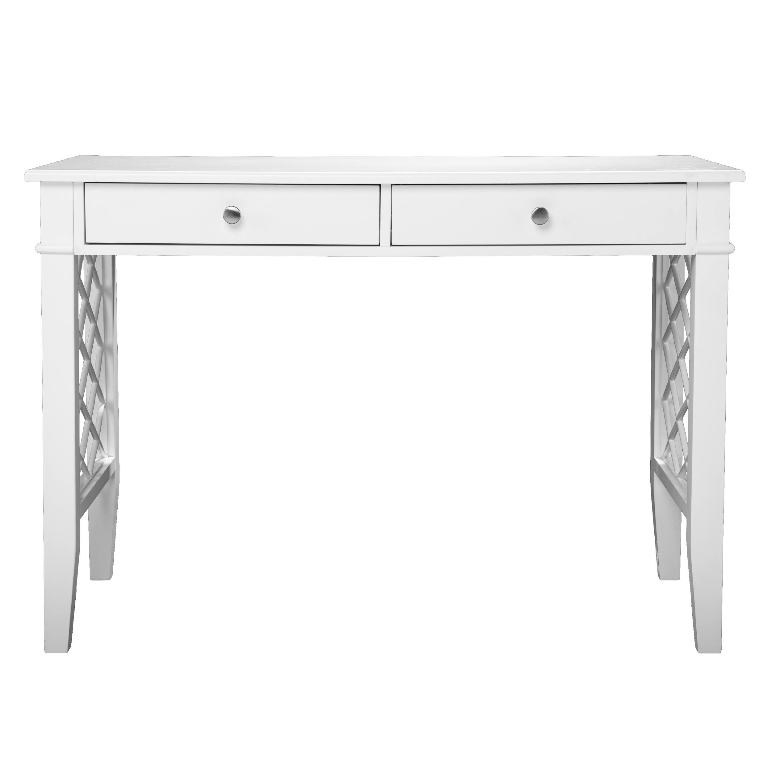 Angle. Spaco - Spaco Writing Desk with 2 Drawers, Lattice Sides, Brushed Nickel Hardware, Transitional Home Office - White.