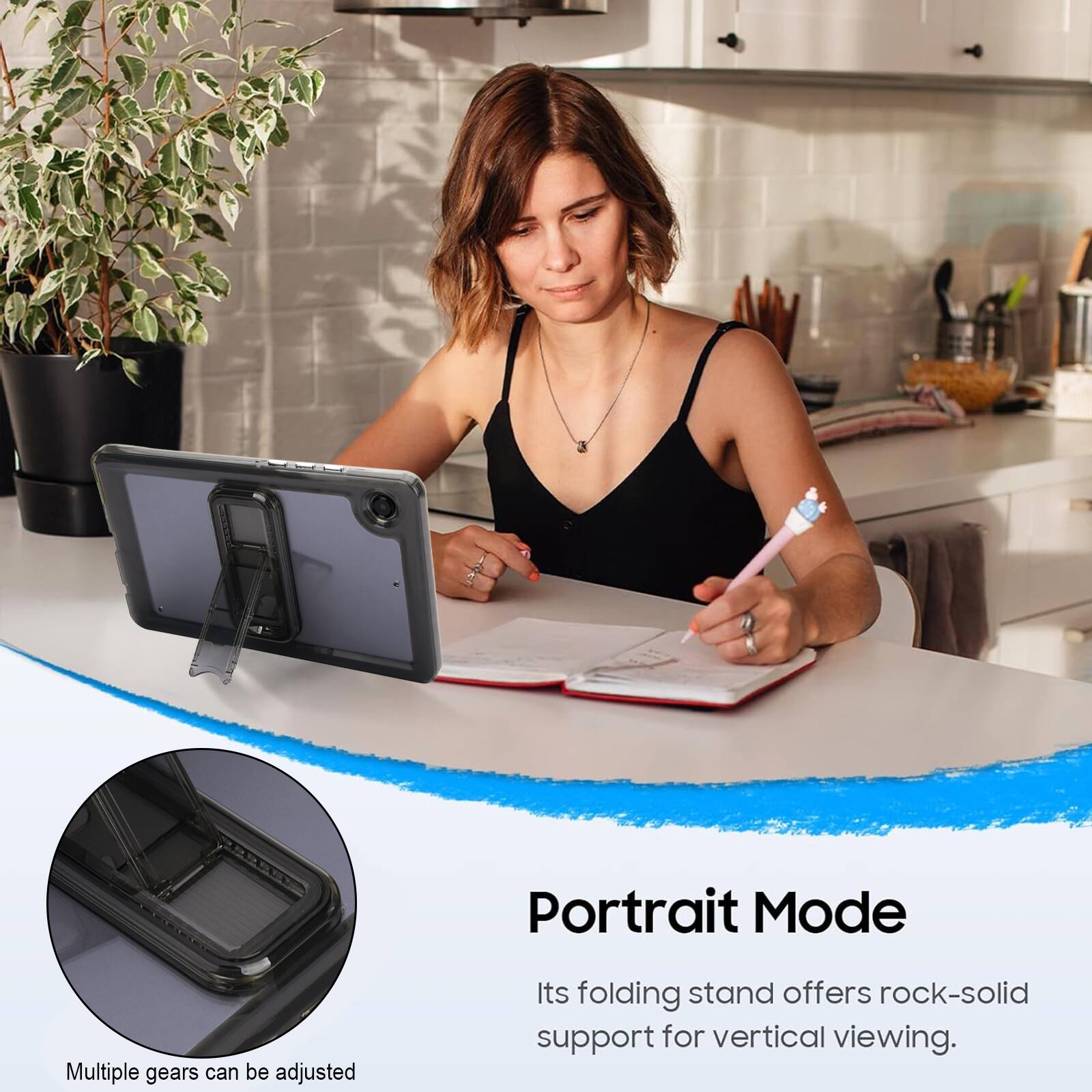 Multiple gears can be adjusted. Portrait Mode. Its folding stand offers rock-solid support for vertical viewing.