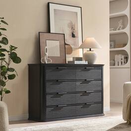 Forest'nSky - Wood 8 drawer 52 in. Wide Chest of Drawers with Curved Profile Design for Living Room - Black