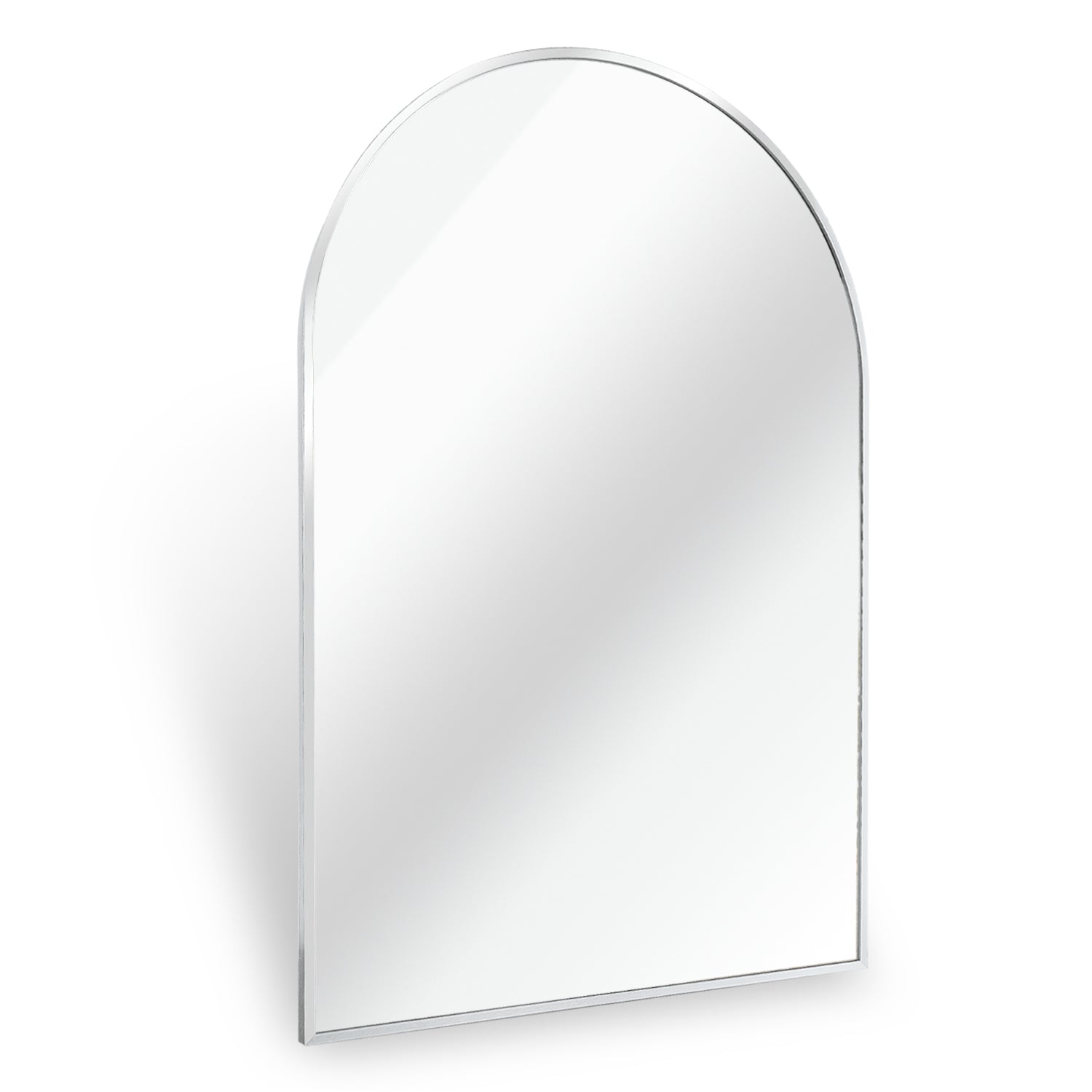 Alt View 4. BreeBe - 20x30 Inch Silver Metal Framed Arched Bathrrom Mirror for Wall. - Silver.