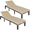 Front. Costway - 2PCS Outdoor Rattan Lounge Chair Chaise Recliner Adjustable Cushioned Patio Yard - Brown.