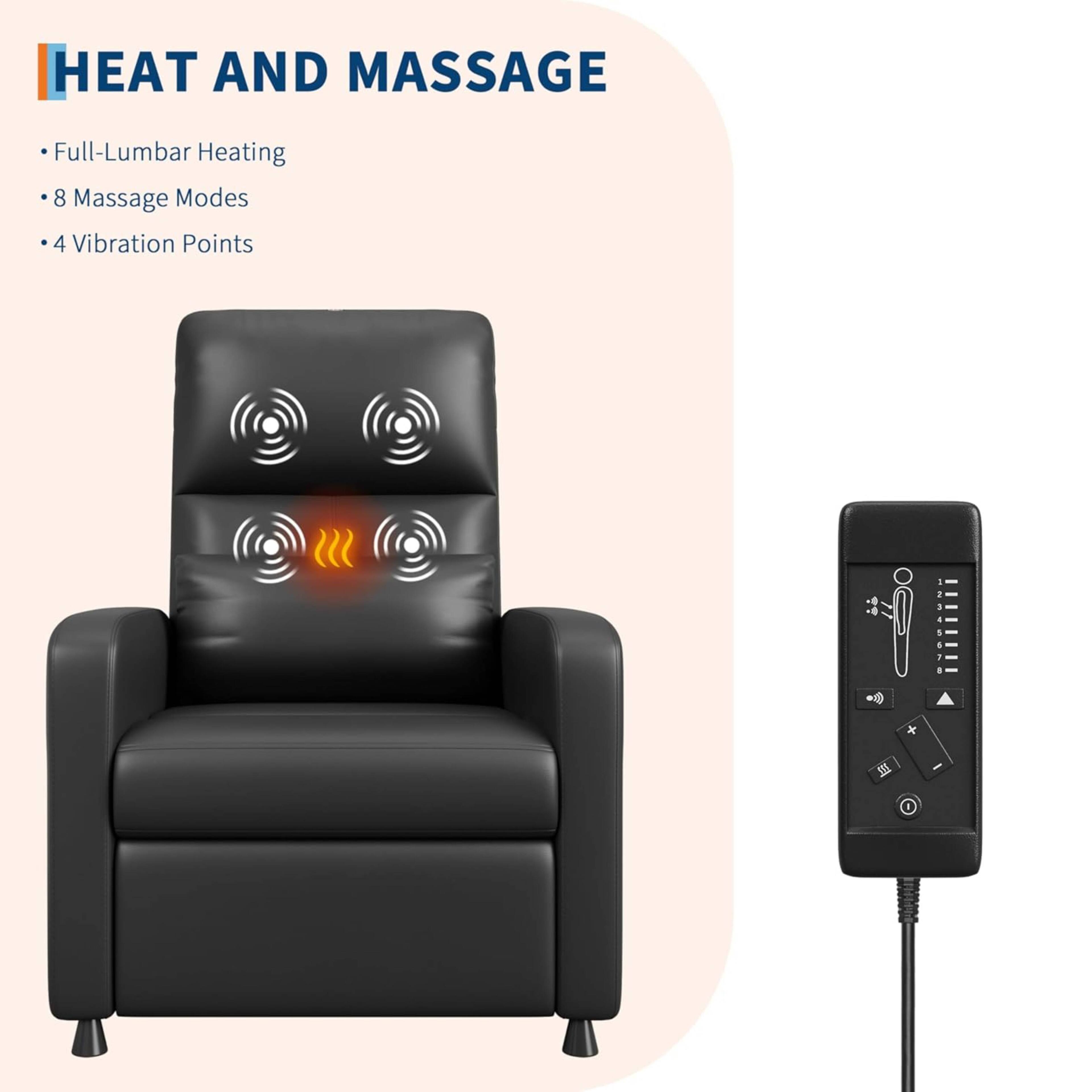 HEAT AND MASSAGE

- Full-Lumbar Heating
- 8 Massage Modes
- 4 Vibration Points
