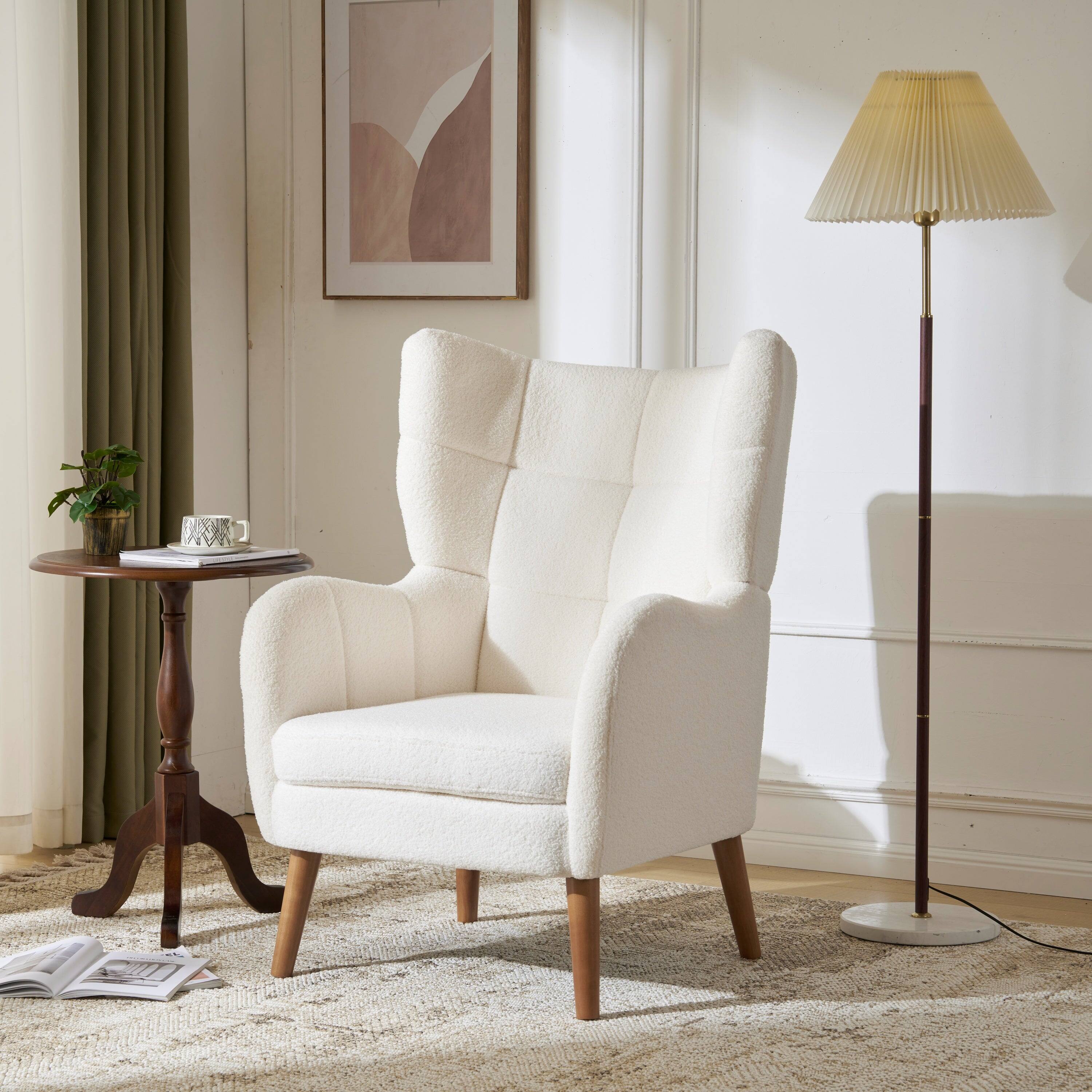 Alt View 1. Boyel Living - 41 in. H Back Thickened Upholstered Teddy Wool Chair with Birch Wood Legs in White - White.