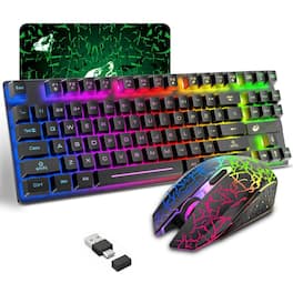 Comfort Essence - Wireless Gaming And Mouse Combo With Tenkeyless Rainbow Led Backlight Rechargeable 3800mah Anti-ghosting - Black
