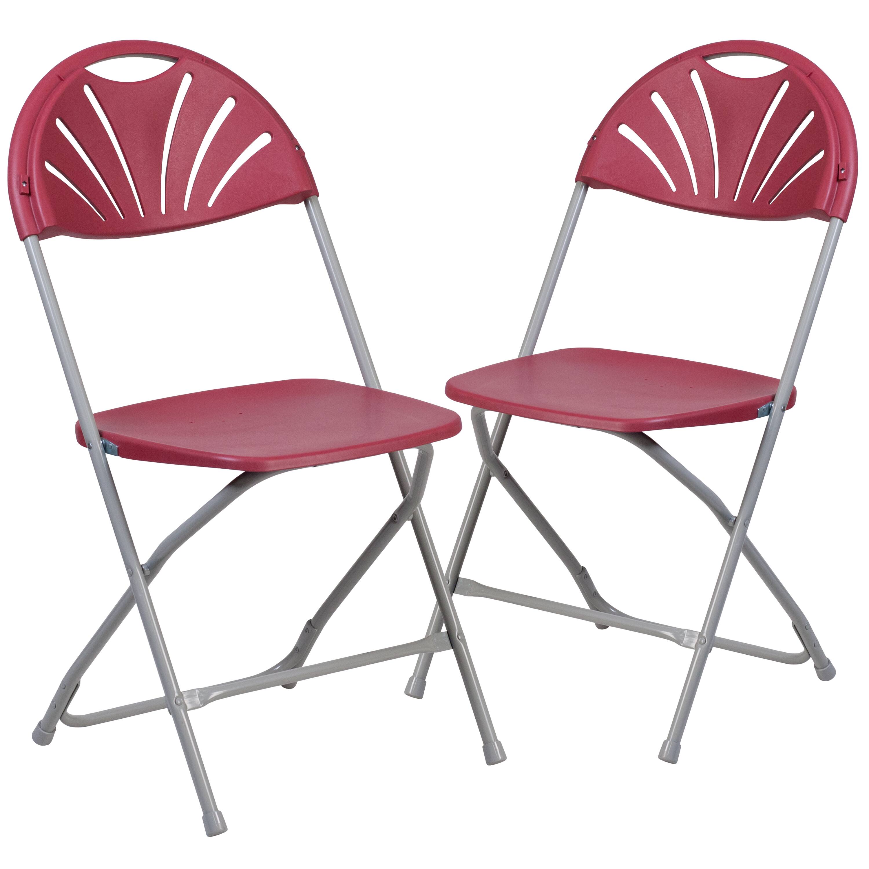 Emma + Oliver - 2 Pack Wedding Party Event Fan Back Plastic Folding Chair Home Office - Burgundy