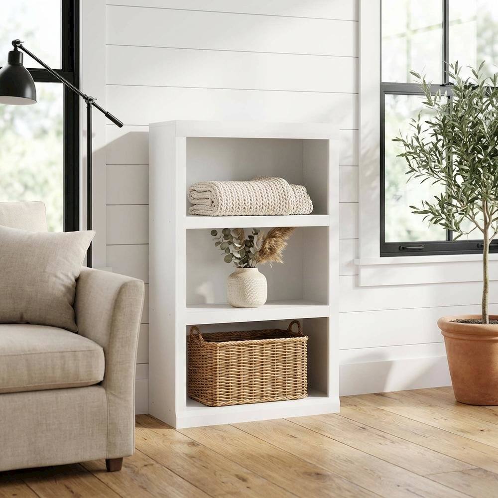 Angle. FurniFact - Wooden White Bookcase with Spacious Shelves for Living Room Storage - White.