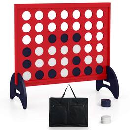Costway - 4-in-a-row Game Set with 42 PCS Chips & 600D Oxford Fabric Carrying Bag Wooden - Red
