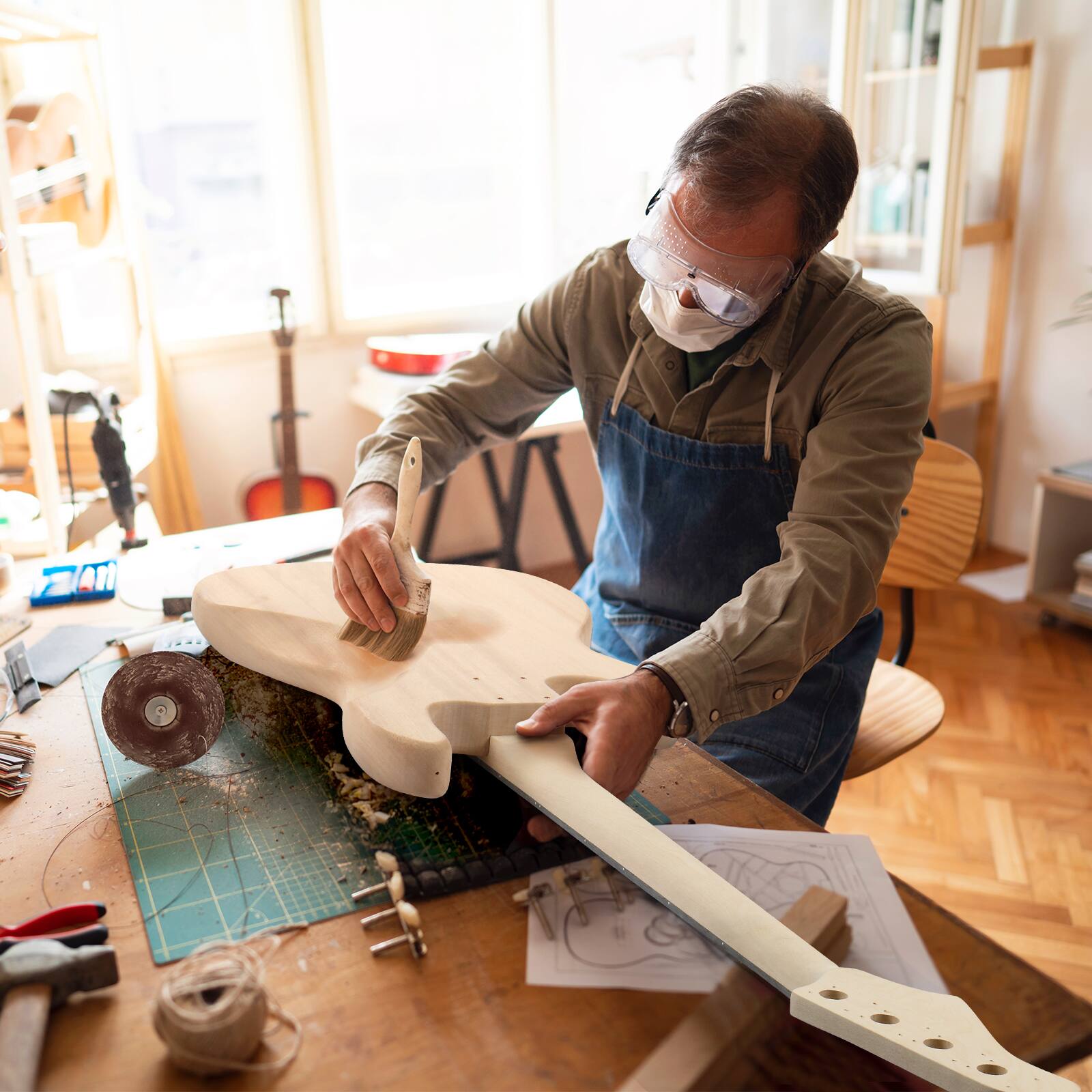 Alt View 1. Winado - DIY Electric Guitar Kit, 46Inch DIY Bass Guitar Kit with Mahogany Body, Solid Wood Fingerboard ,Maple Neck,Easy Instal.