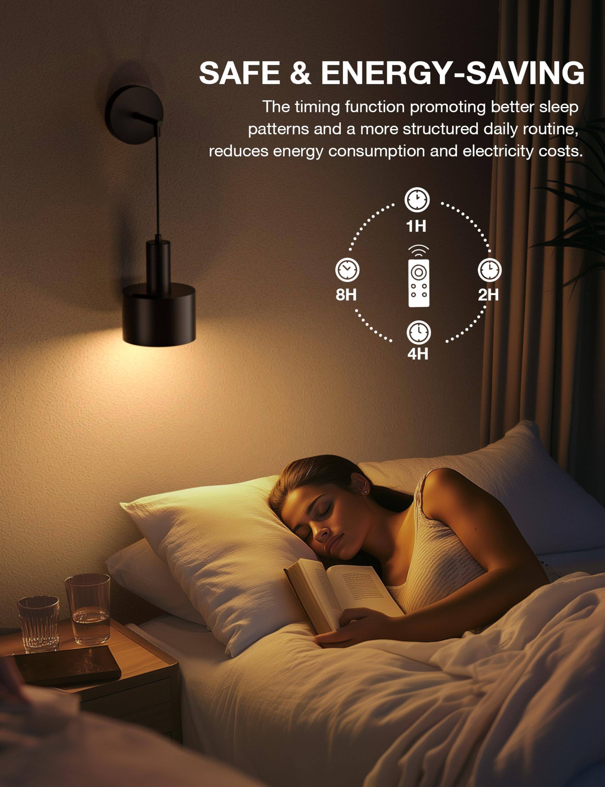 SAFE & ENERGY-SAVING

The timing function promoting better sleep patterns and a more structured daily routine, reduces energy consumption and electricity costs.

1H 8H 2H 4H
