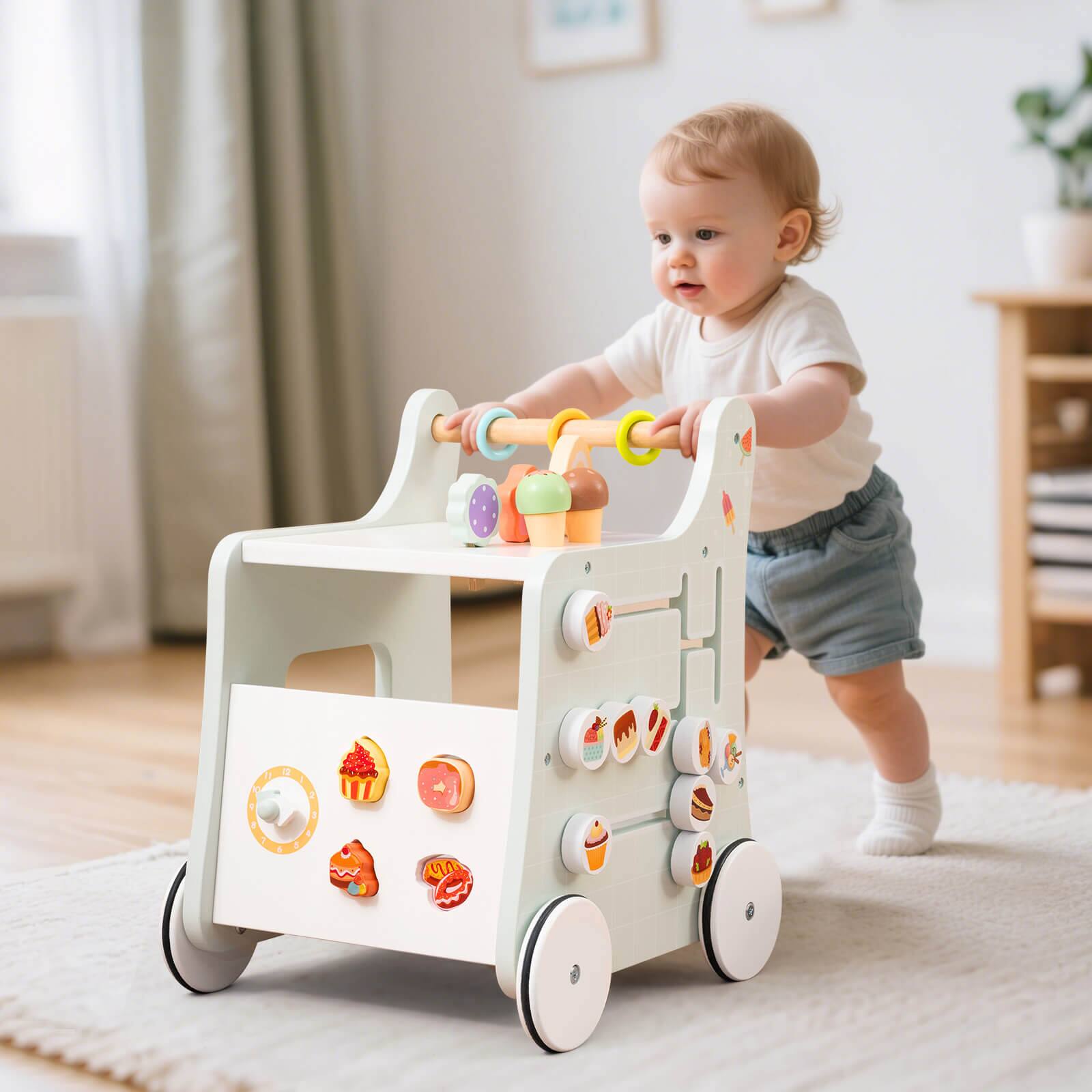 Alt View 1. Costway - Costway Wooden Baby Walker Ice Cream Cart Toy with Sweet Accessories & Smooth Wheels - Green.