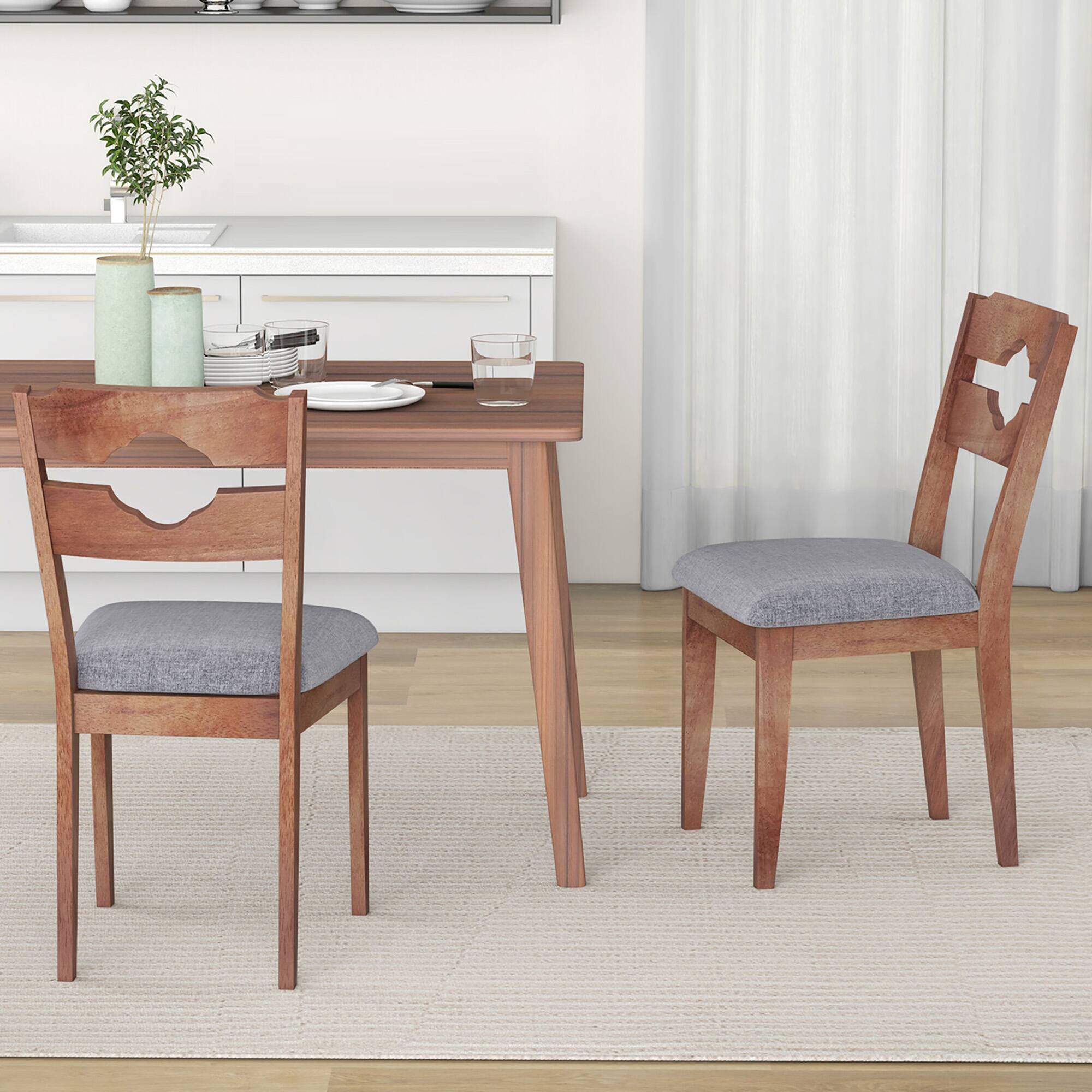 Alt View 5. Gymax - Gymax Set of 4 Dining Chair w/ Padded Seat High Back Rubber Wood Frame Kitchen Chairs - Brown, Grey.
