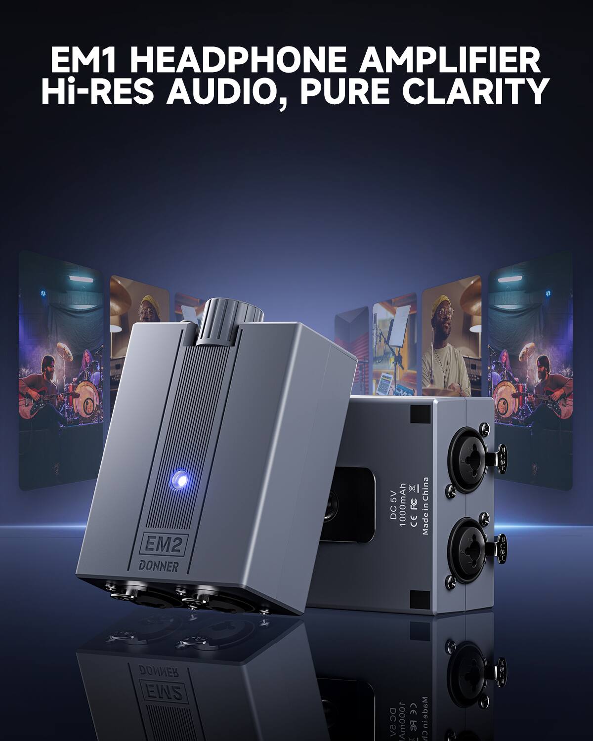 EM1 HEADPHONE AMPLIFIER Hi-RES AUDIO, PURE CLARITY  
EM2 DONNER  
China 5V 1000mAh  
CE FC 3 in DC  
CE Made Ba UBT RG EIS  
CE Made  
1000mA