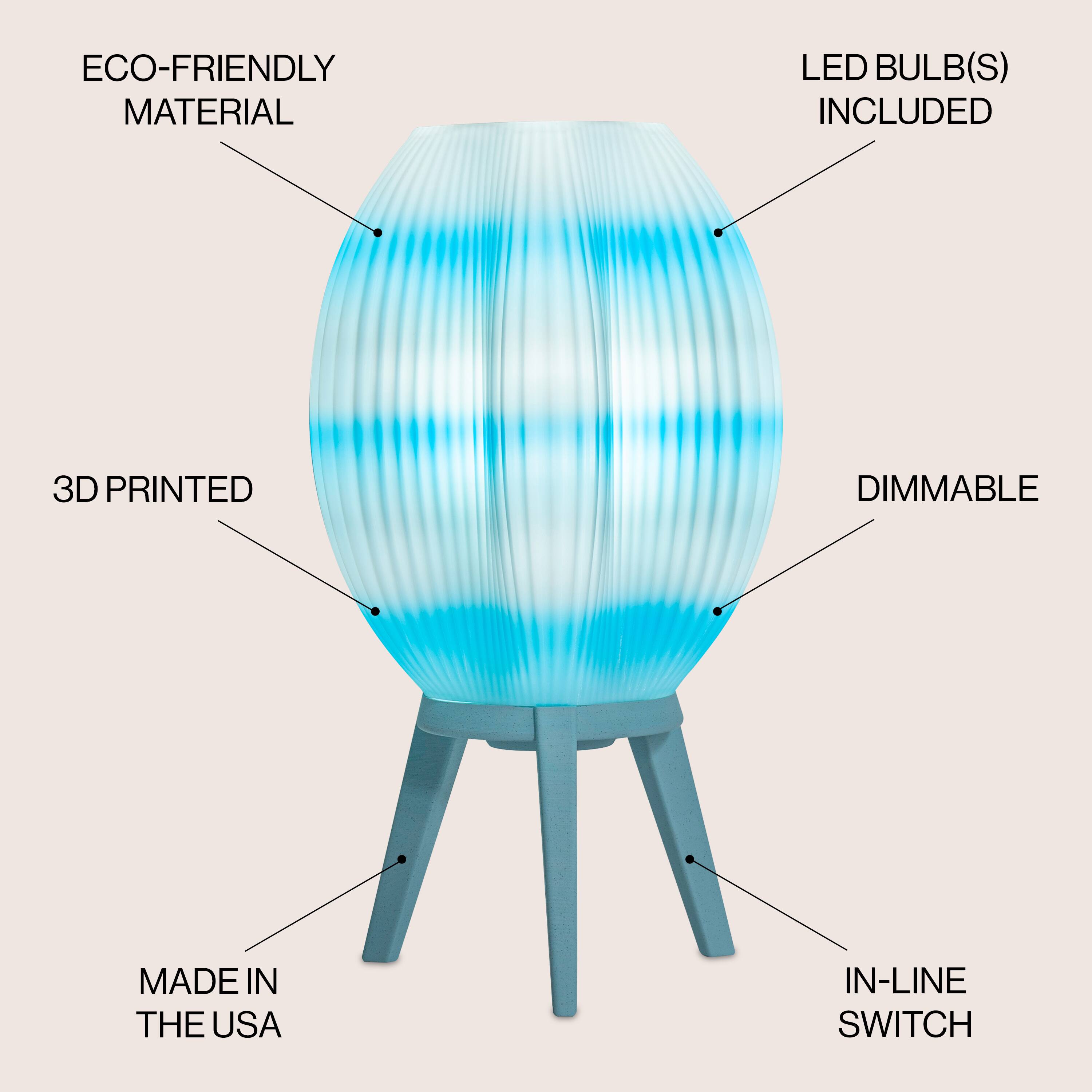 ECO-FRIENDLY MATERIAL  
LED BULB(S) INCLUDED  
3D PRINTED  
DIMMABLE  
MADE IN THE USA  
IN-LINE SWITCH