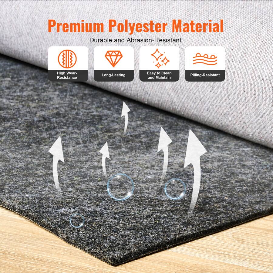 VEVOR Slip Resistant Rug Pad, Protective Cushioning Carpet Pad, 9' x 12 ...