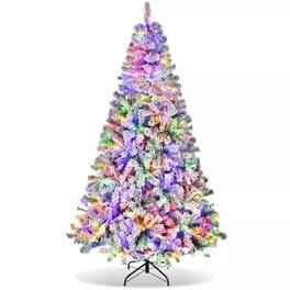 SKONYON - 6ft Prelit Flocked Christmas Tree with 250 Multicolor LED Lights and 502 Branch Tips - White