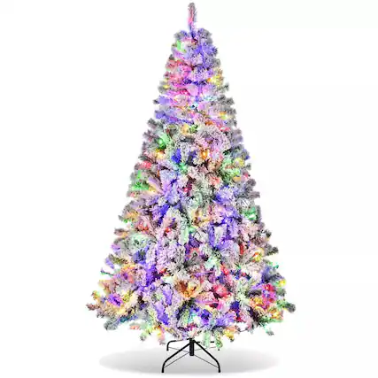 Front. SKONYON - 6ft Prelit Flocked Christmas Tree with 250 Multicolor LED Lights and 502 Branch Tips - White.