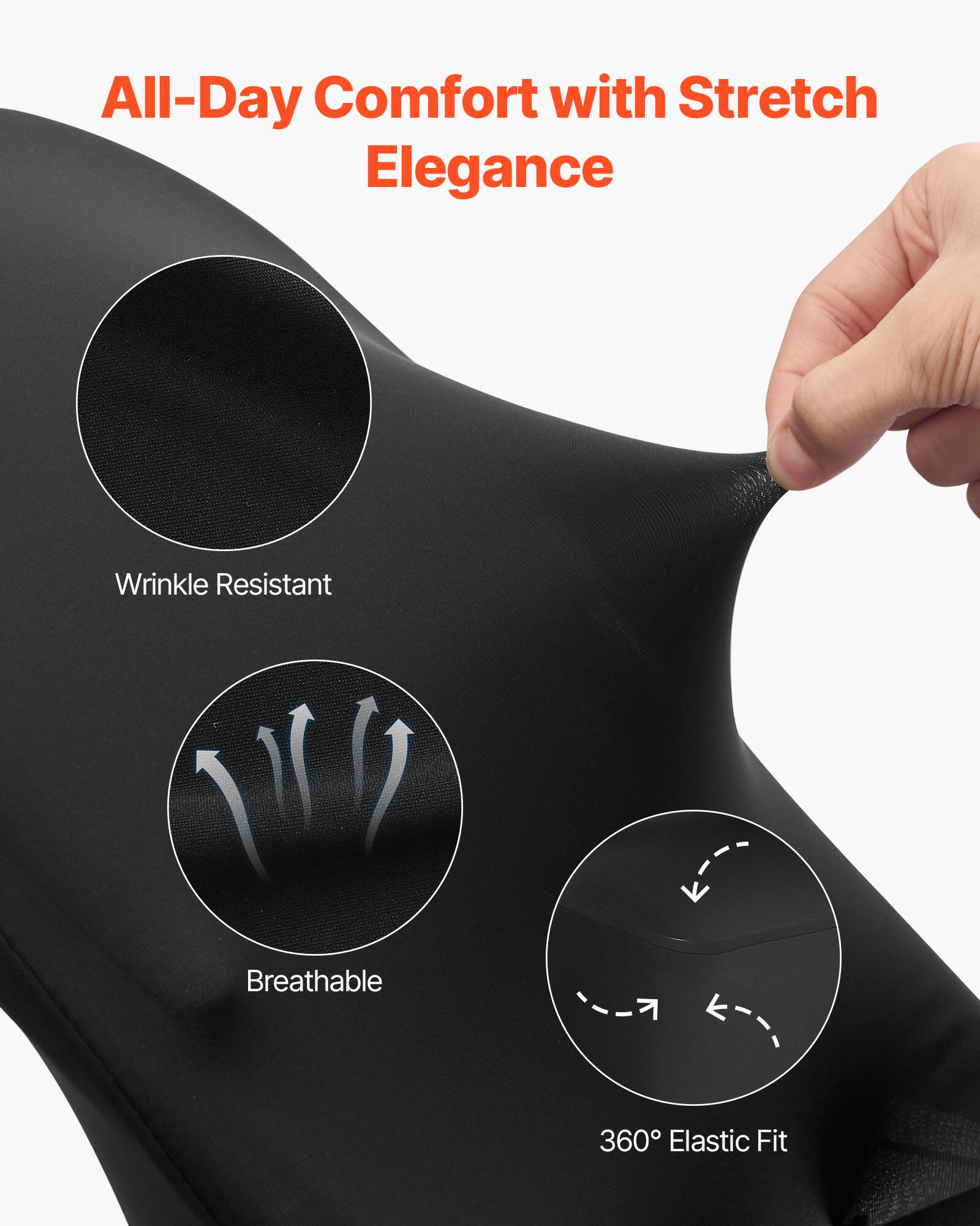 All-Day Comfort with Stretch Elegance

- Wrinkle Resistant
- Breathable
- 360° Elastic Fit