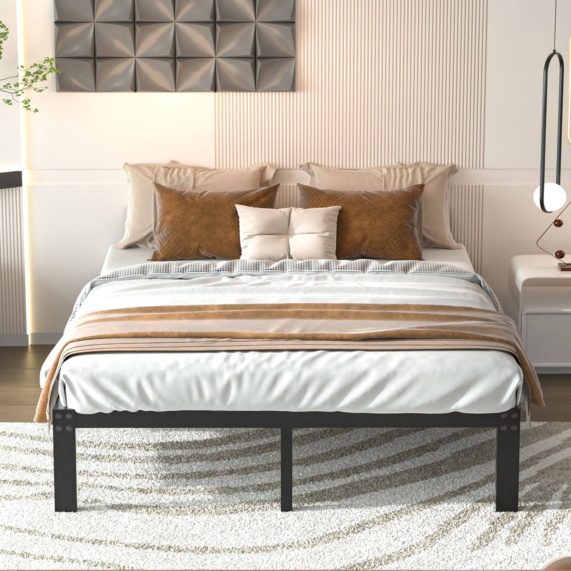 Alt View 3. Vecelo - Metal Platform Bed Frame with 16" Under-Bed Storage, Noise-Free Steel Slats, No Box Spring Needed, Heavy Duty Frame - 14" Full.