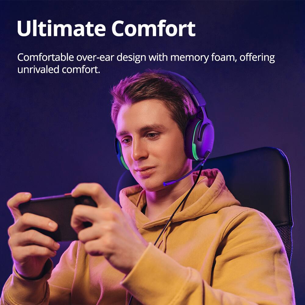 Ultimate Comfort: Comfortable over-ear design with memory foam, offering unrivaled comfort.