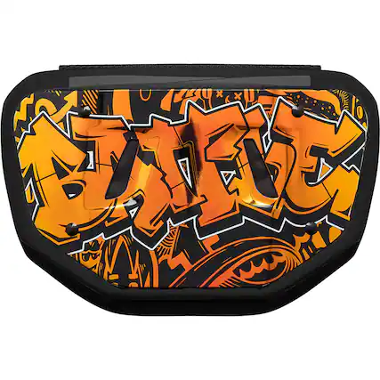 Front. Battle Sports - Battle Sports " Iridescent Graffiti " Chrome Football Back Plate - Adult - Orange/Yellow - Orange/Yellow.