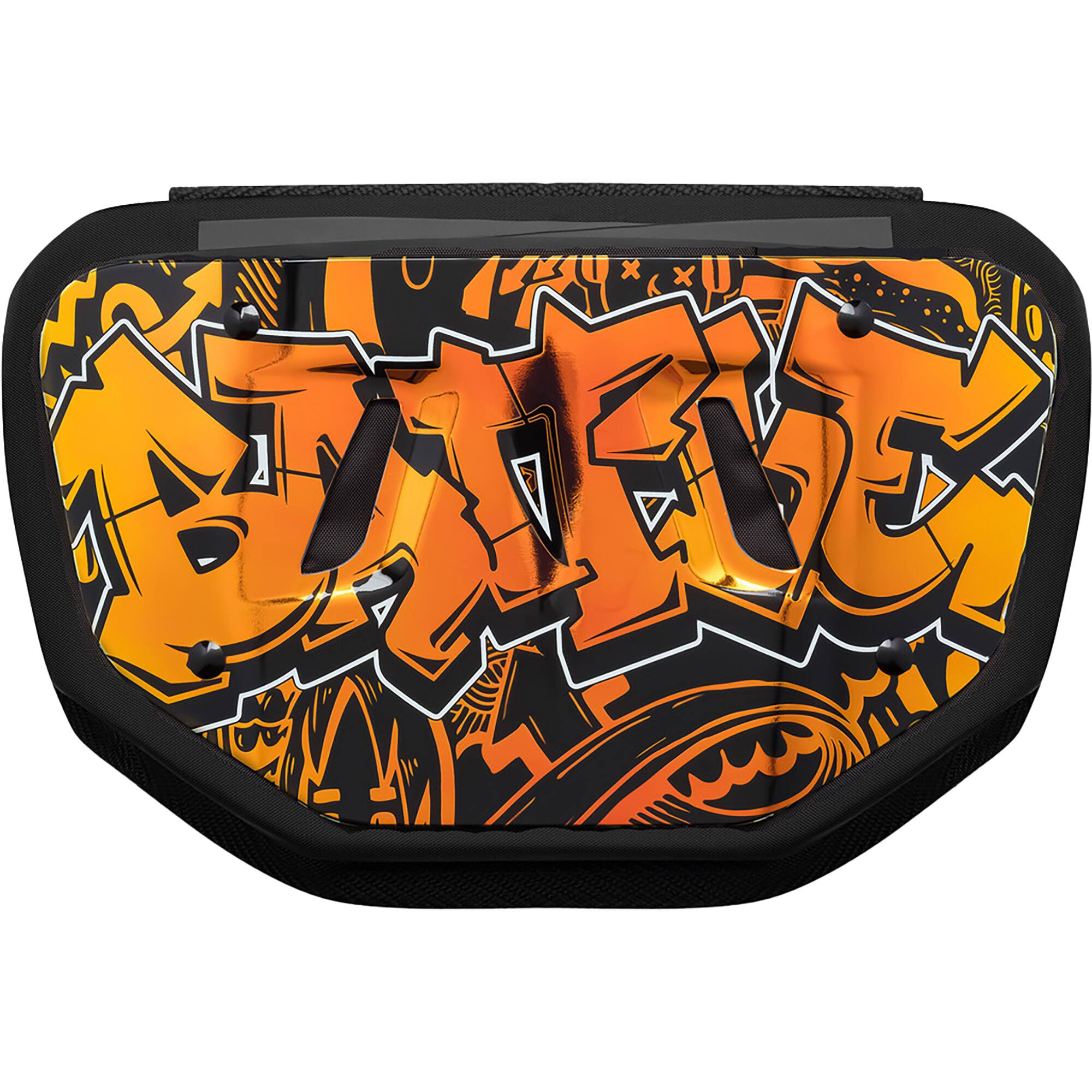 Front. Battle Sports - Battle Sports " Iridescent Graffiti " Chrome Football Back Plate - Adult - Orange/Yellow - Orange/Yellow.