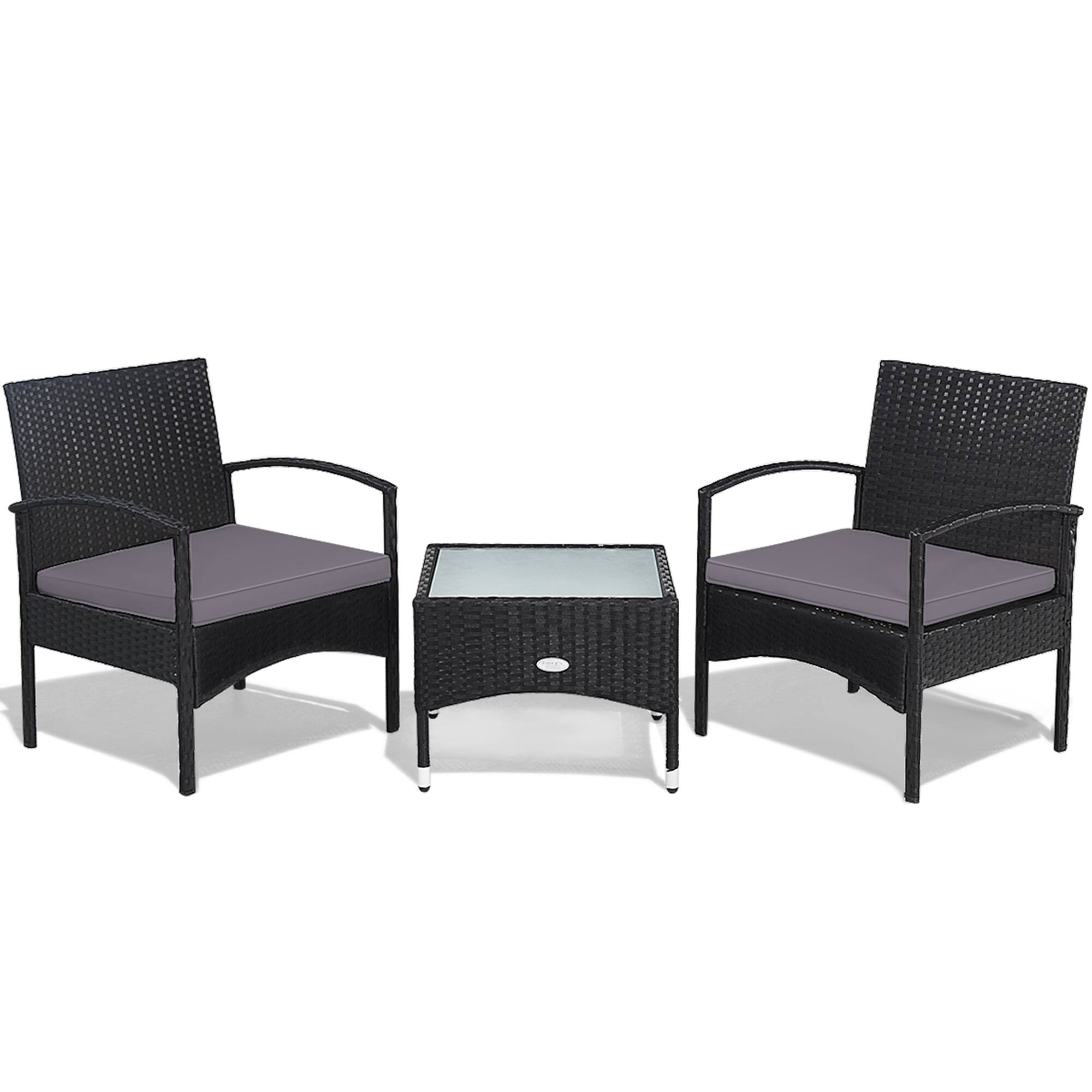 Alt View 1. Gymax - Gymax 3 PCS Patio Wicker Rattan Furniture Set Coffee Table & 2 Rattan Chair w/ Cushion Grey - Grey.