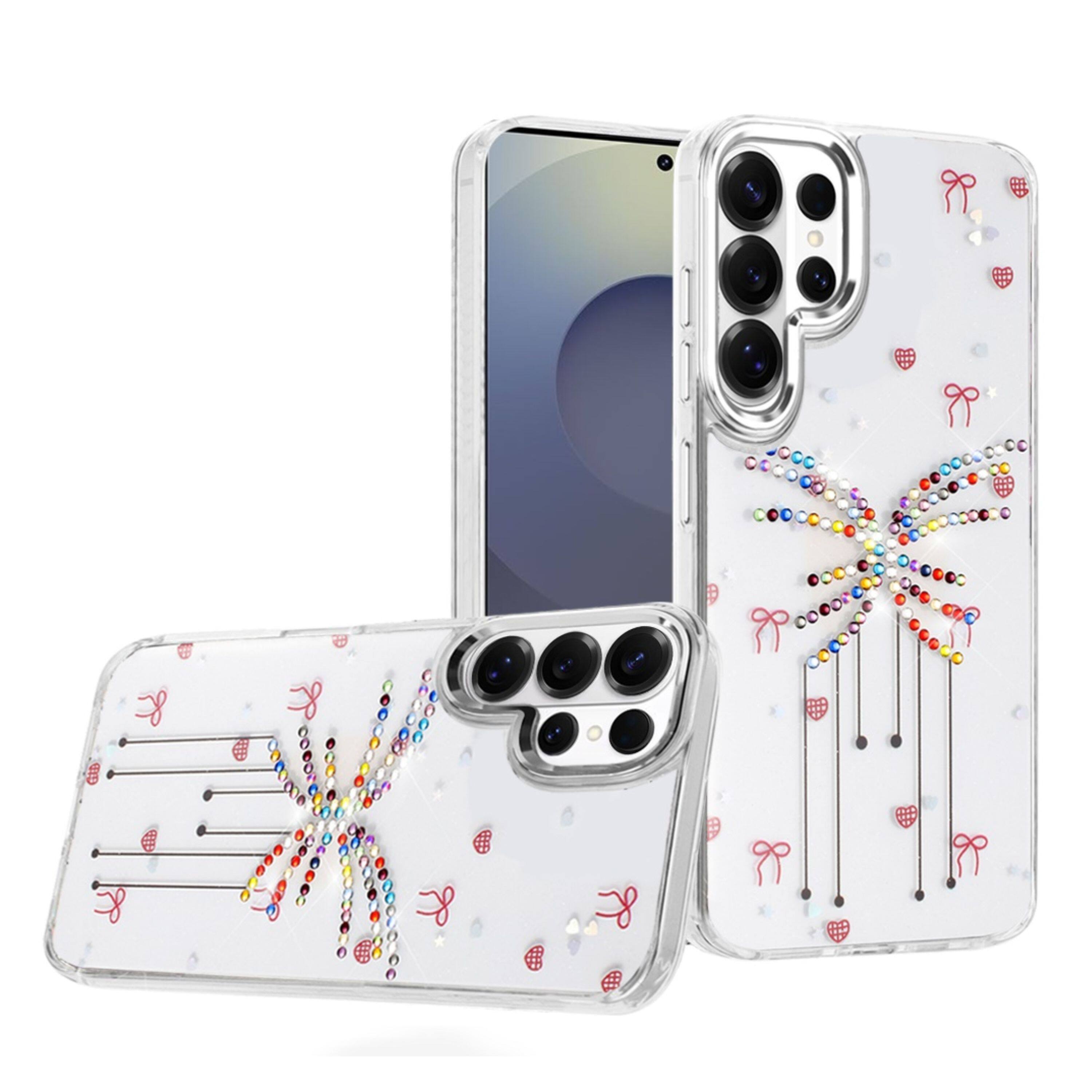 Angle. Kitcheniva - Colorful Epoxy Design Plastic Jewels With Tempered Glass For Samsung Galaxy S26 Ultra Bow - Multicolor.